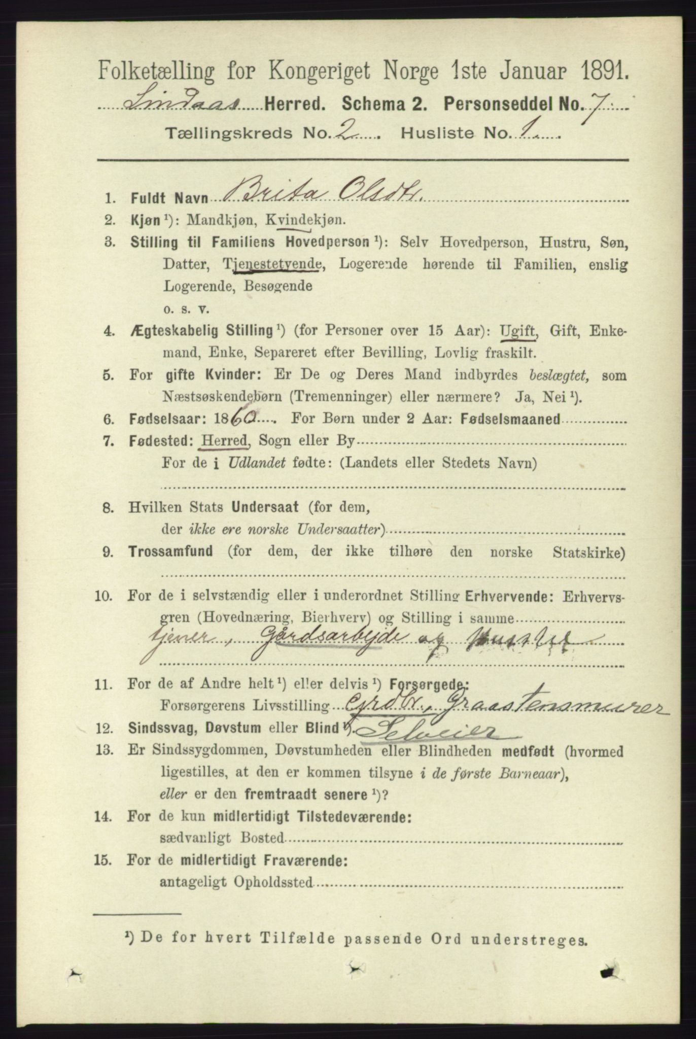 RA, 1891 census for 1263 Lindås, 1891, p. 435