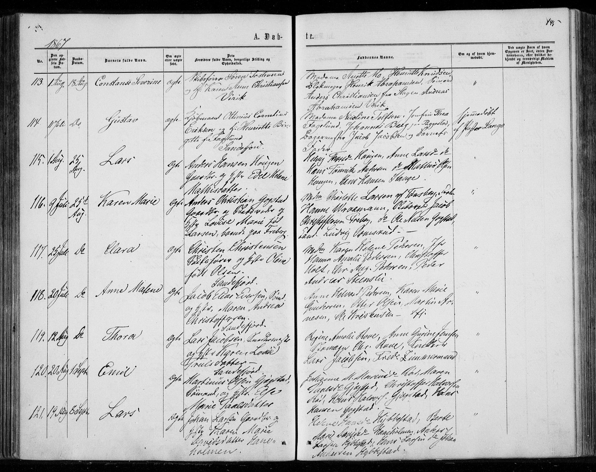 Sandar kirkebøker, SAKO/A-243/F/Fa/L0008: Parish register (official) no. 8, 1862-1871, p. 145