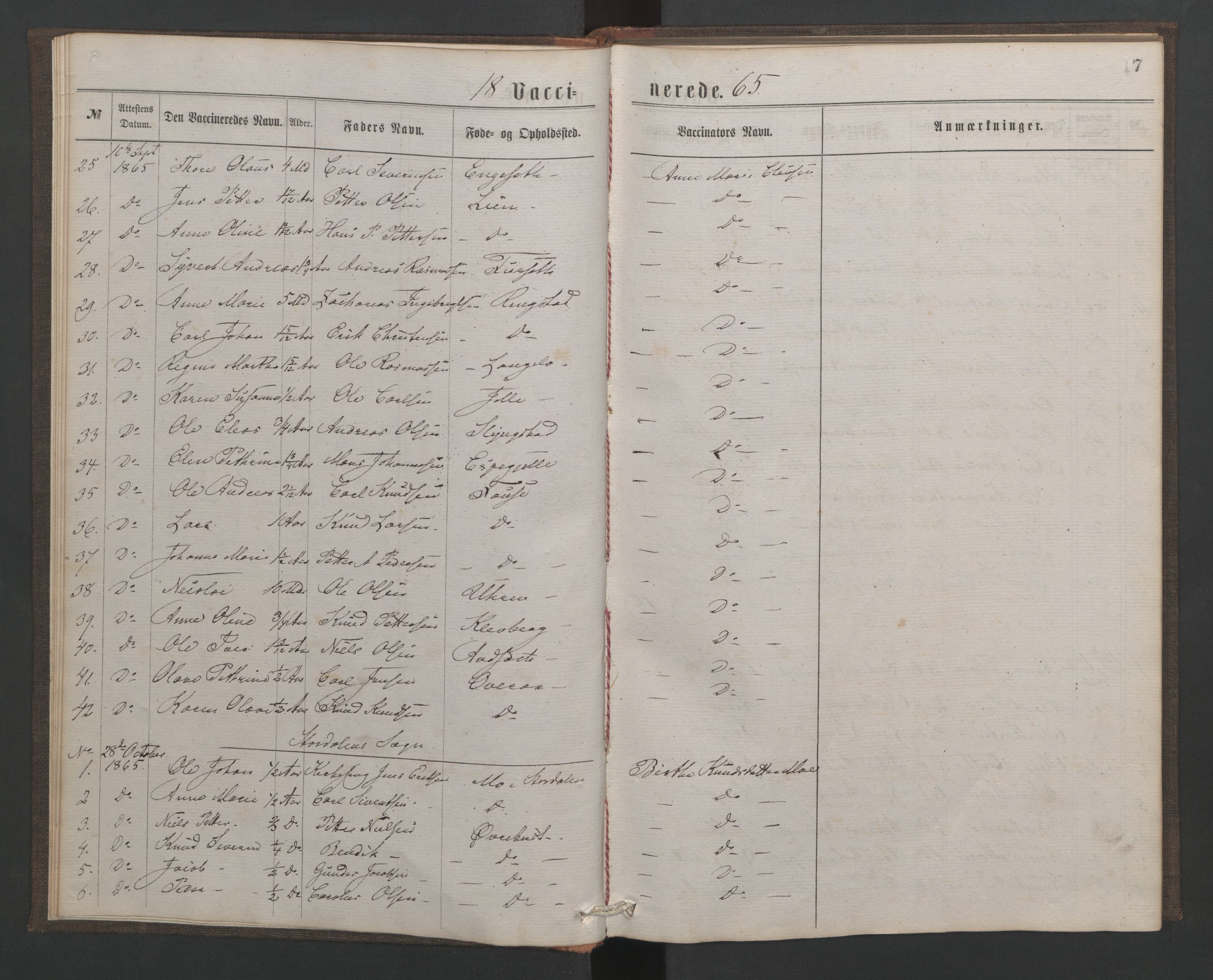 Ministerialprotokoller, klokkerbøker og fødselsregistre - Møre og Romsdal, AV/SAT-A-1454/520/L0284: Vaccination register no. 520A13, 1865-1867, p. 7