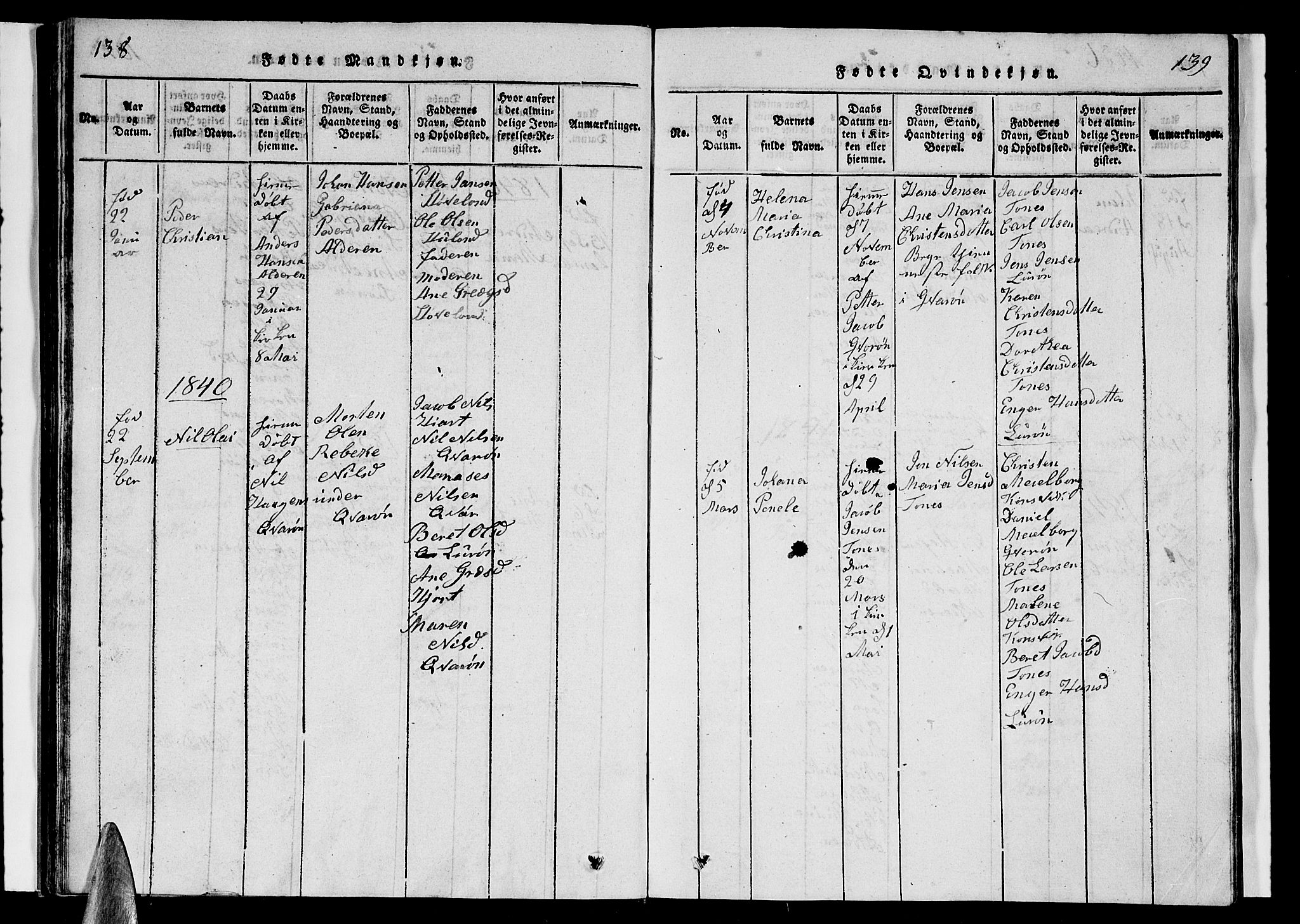 Ministerialprotokoller, klokkerbøker og fødselsregistre - Nordland, AV/SAT-A-1459/839/L0571: Parish register (copy) no. 839C01, 1820-1840, p. 138-139