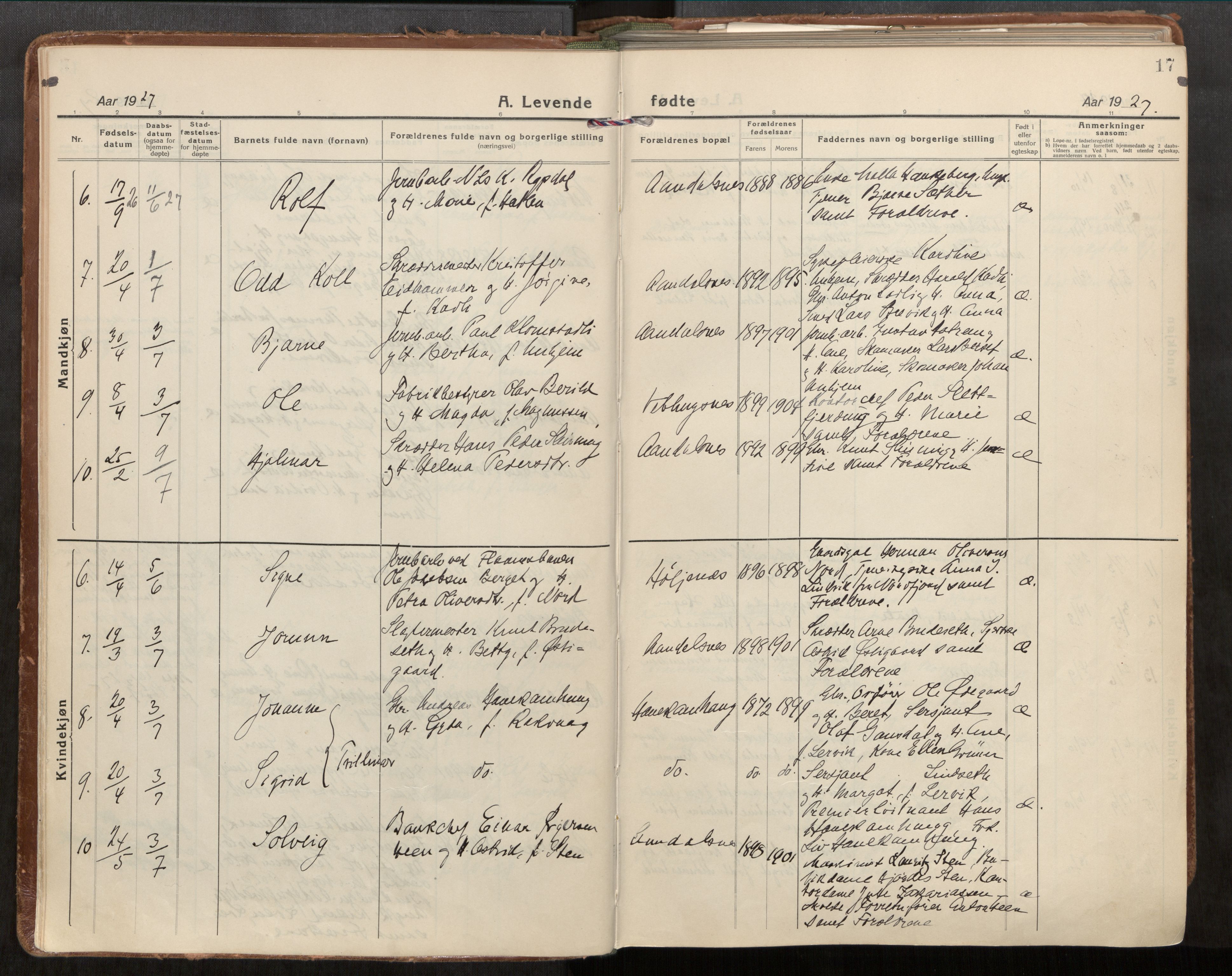 Ministerialprotokoller, klokkerbøker og fødselsregistre - Møre og Romsdal, AV/SAT-A-1454/544/L0587: Parish register (official) no. 544A11, 1924-1954, p. 17