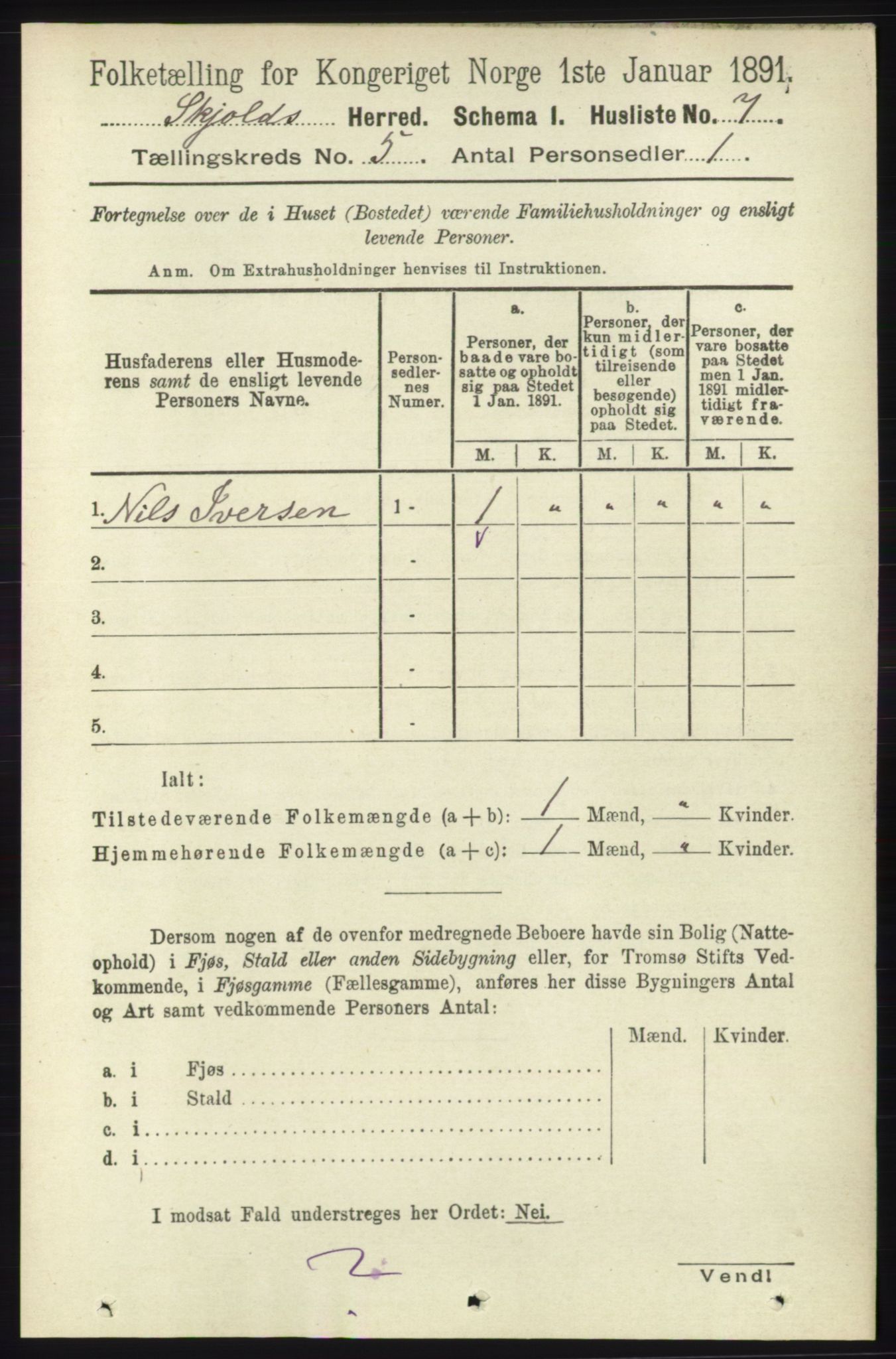 RA, 1891 census for 1154 Skjold, 1891, p. 735