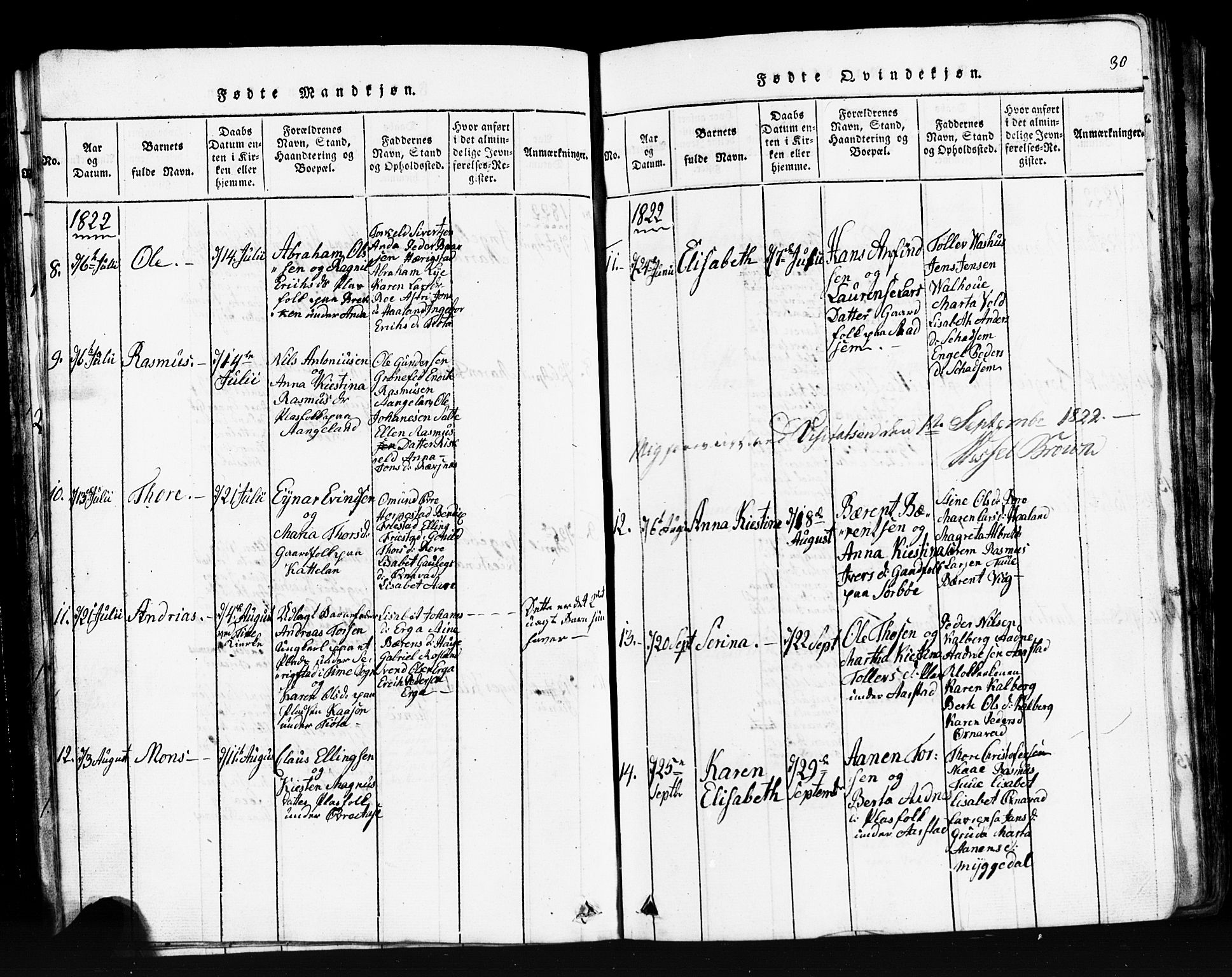 Klepp sokneprestkontor, SAST/A-101803/001/3/30BB/L0001: Parish register (copy) no.  B 1, 1816-1859, p. 30