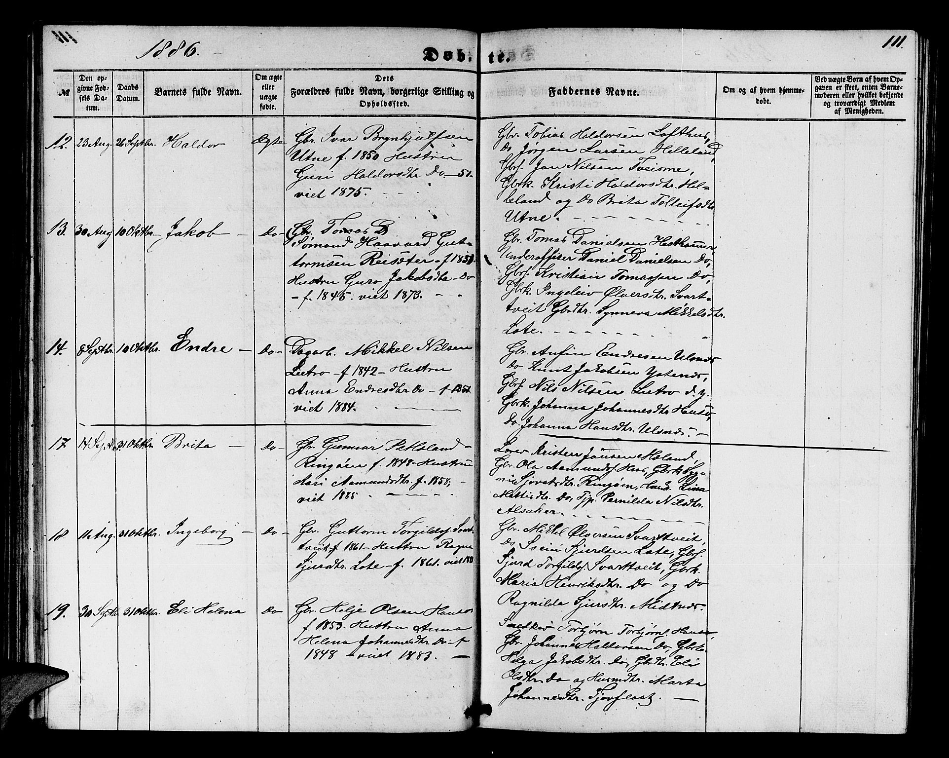 Ullensvang sokneprestembete, SAB/A-78701/H/Hab: Parish register (copy) no. E 6, 1857-1886, p. 111