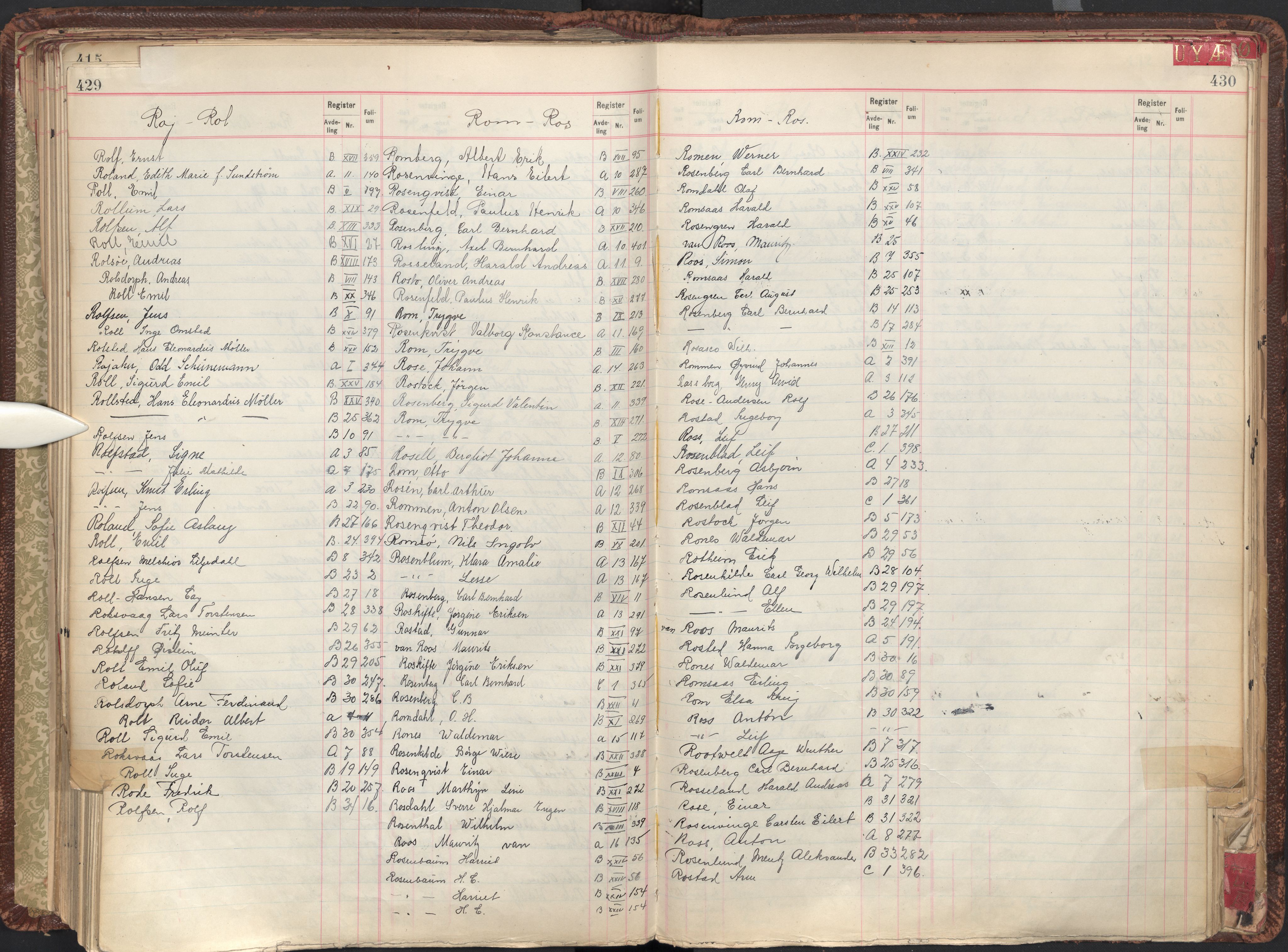 Oslo byfogd avd. II, AV/SAO-A-10942/G/Ga/Gab/L0003: Personregister: A 1-17, B 1-33, C 1-2, 1921, p. 429-430