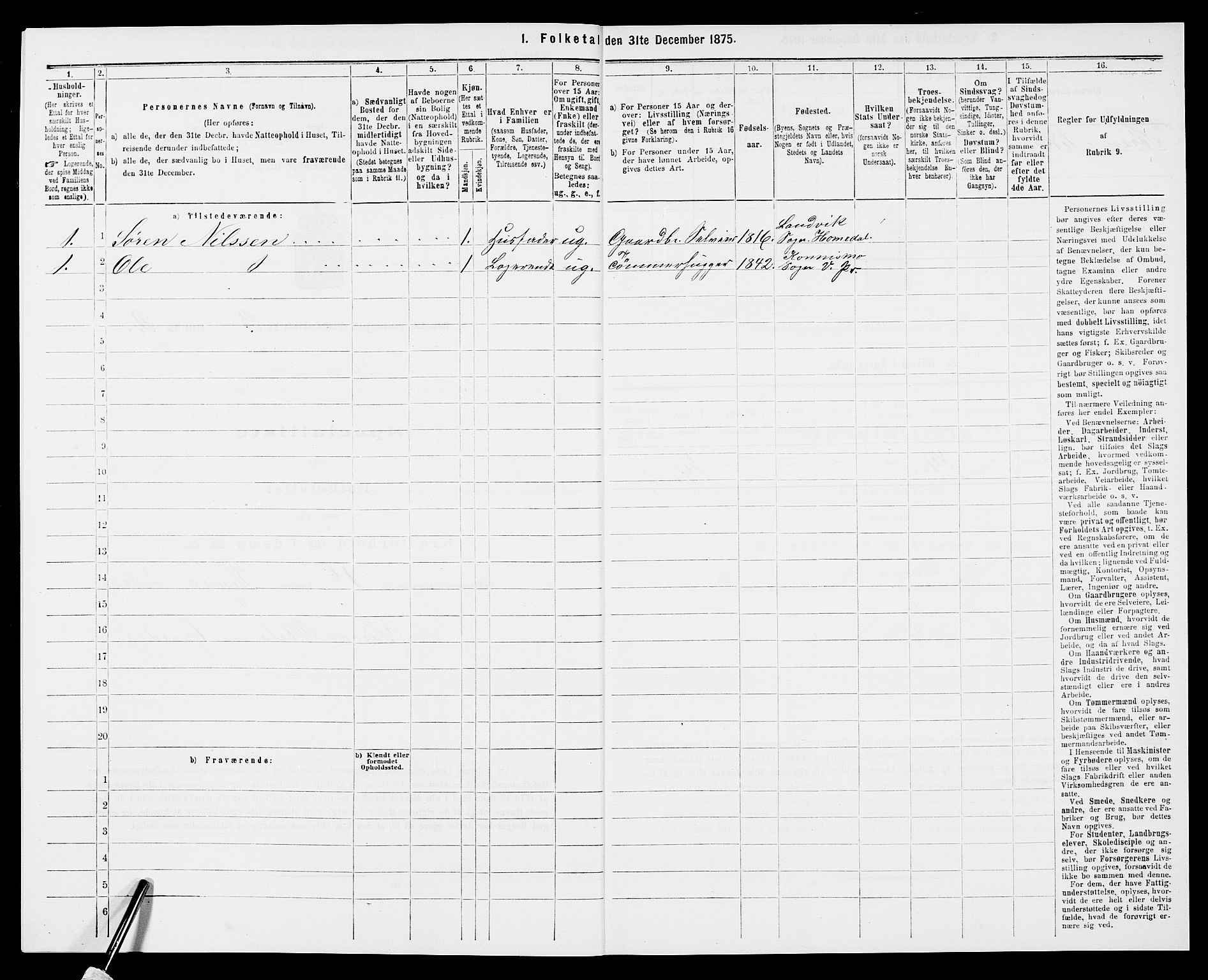 SAK, 1875 census for 0924P Homedal, 1875, p. 739