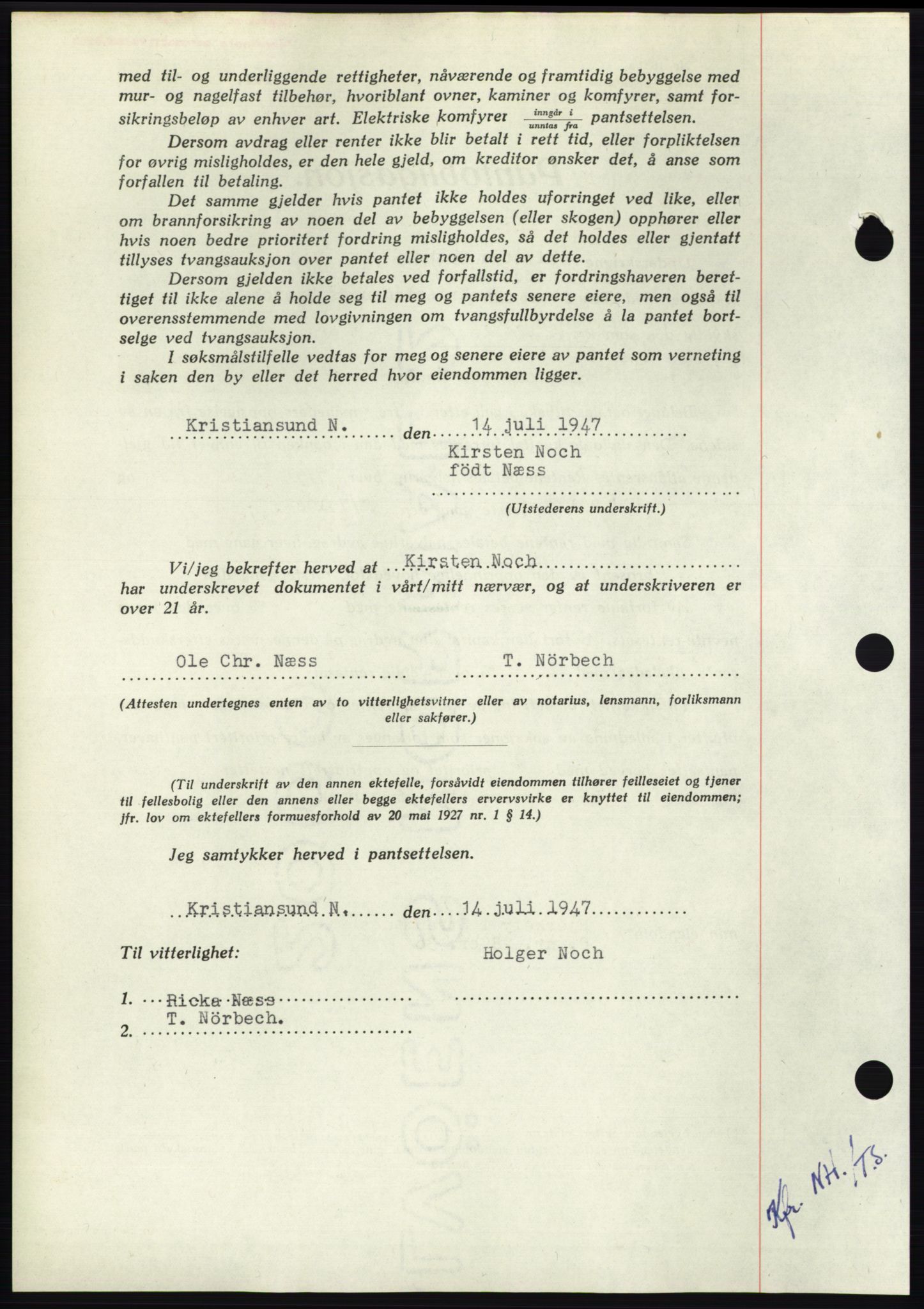 Nordmøre sorenskriveri, AV/SAT-A-4132/1/2/2Ca: Mortgage book no. B96, 1947-1947, Diary no: : 1707/1947