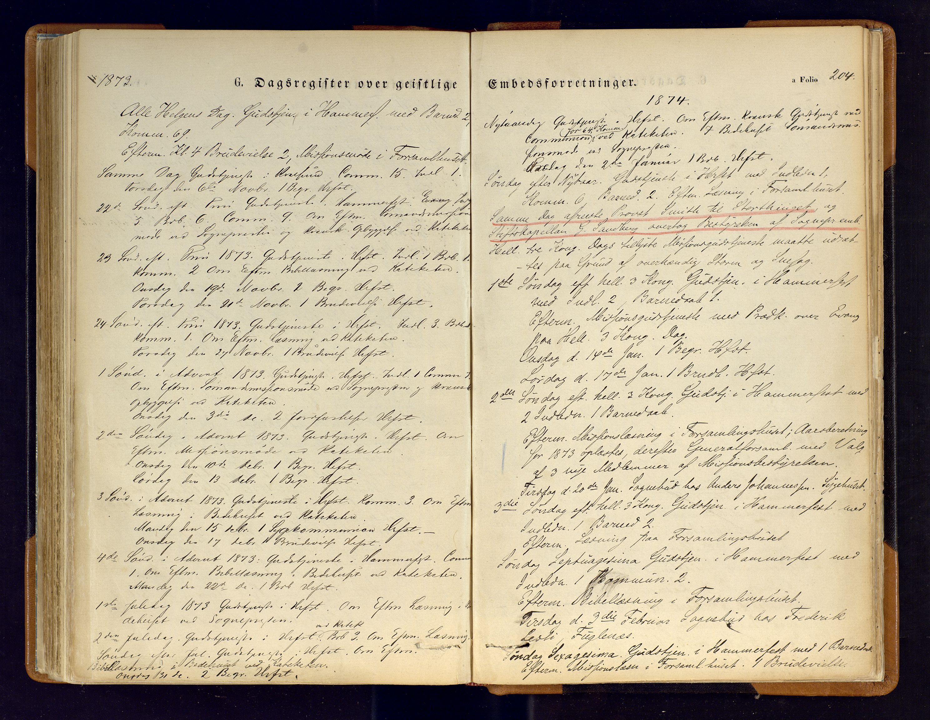Hammerfest sokneprestkontor, AV/SATØ-S-1347/H/Ha/L0006.kirke: Parish register (official) no. 6, 1869-1877, p. 204