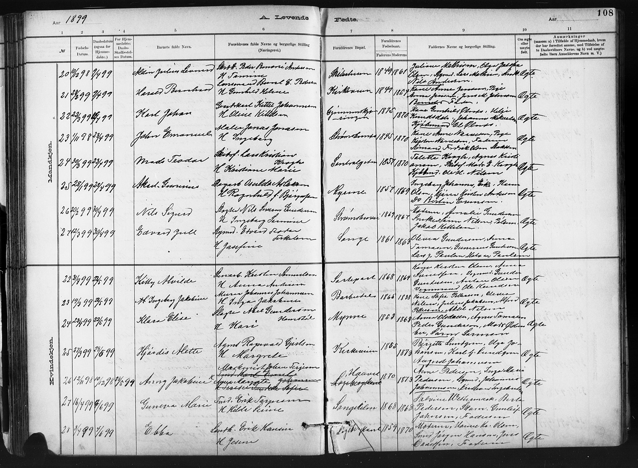 Barbu sokneprestkontor, SAK/1111-0003/F/Fb/L0002: Parish register (copy) no. B 2, 1890-1922, p. 108