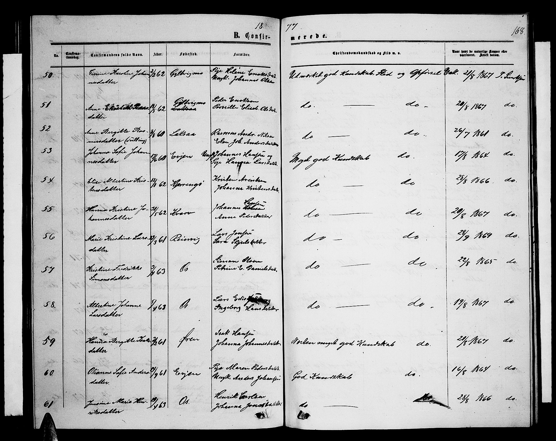 Ministerialprotokoller, klokkerbøker og fødselsregistre - Nordland, AV/SAT-A-1459/853/L0775: Parish register (copy) no. 853C03, 1859-1877, p. 168