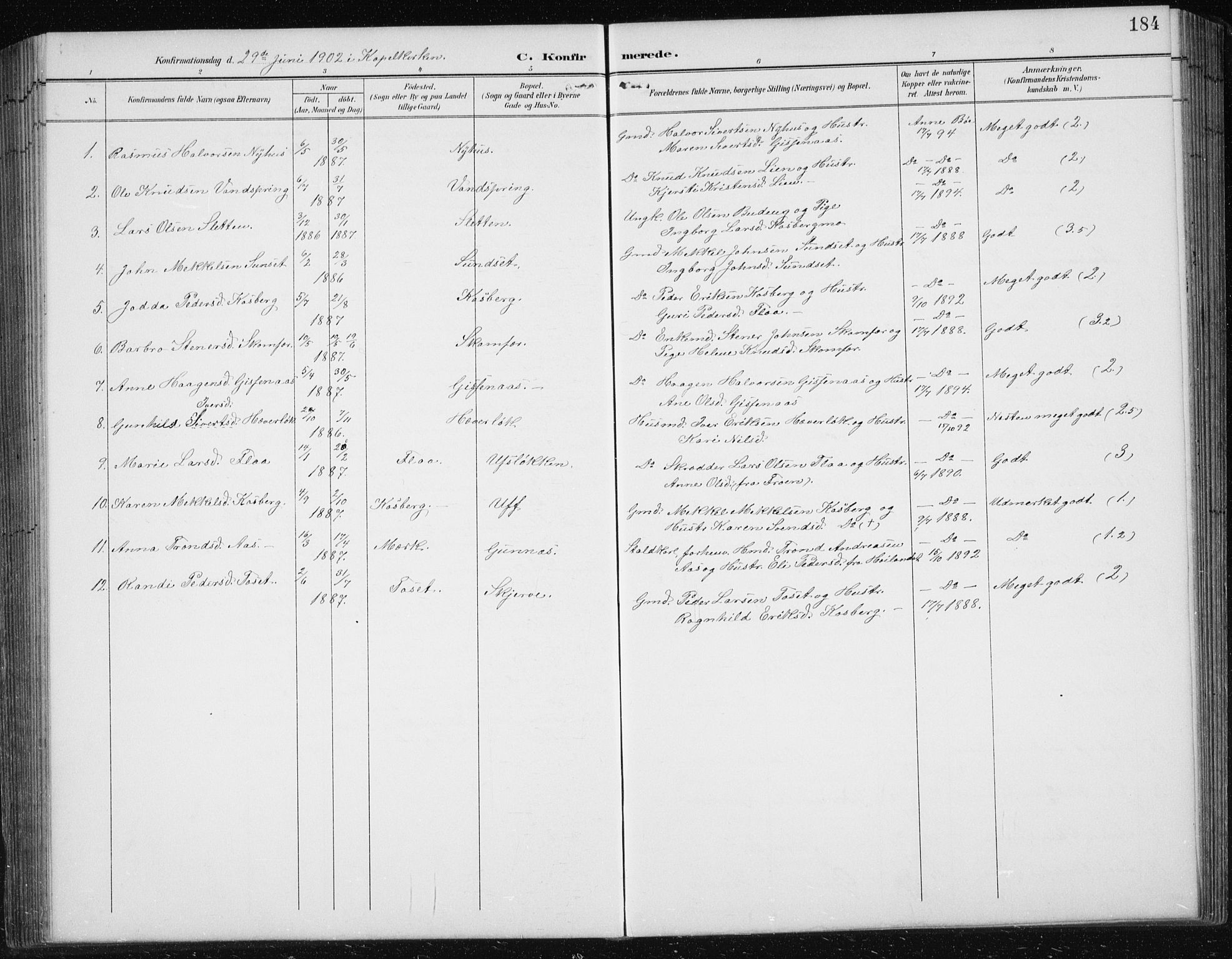 Ministerialprotokoller, klokkerbøker og fødselsregistre - Sør-Trøndelag, AV/SAT-A-1456/674/L0876: Parish register (copy) no. 674C03, 1892-1912, p. 184