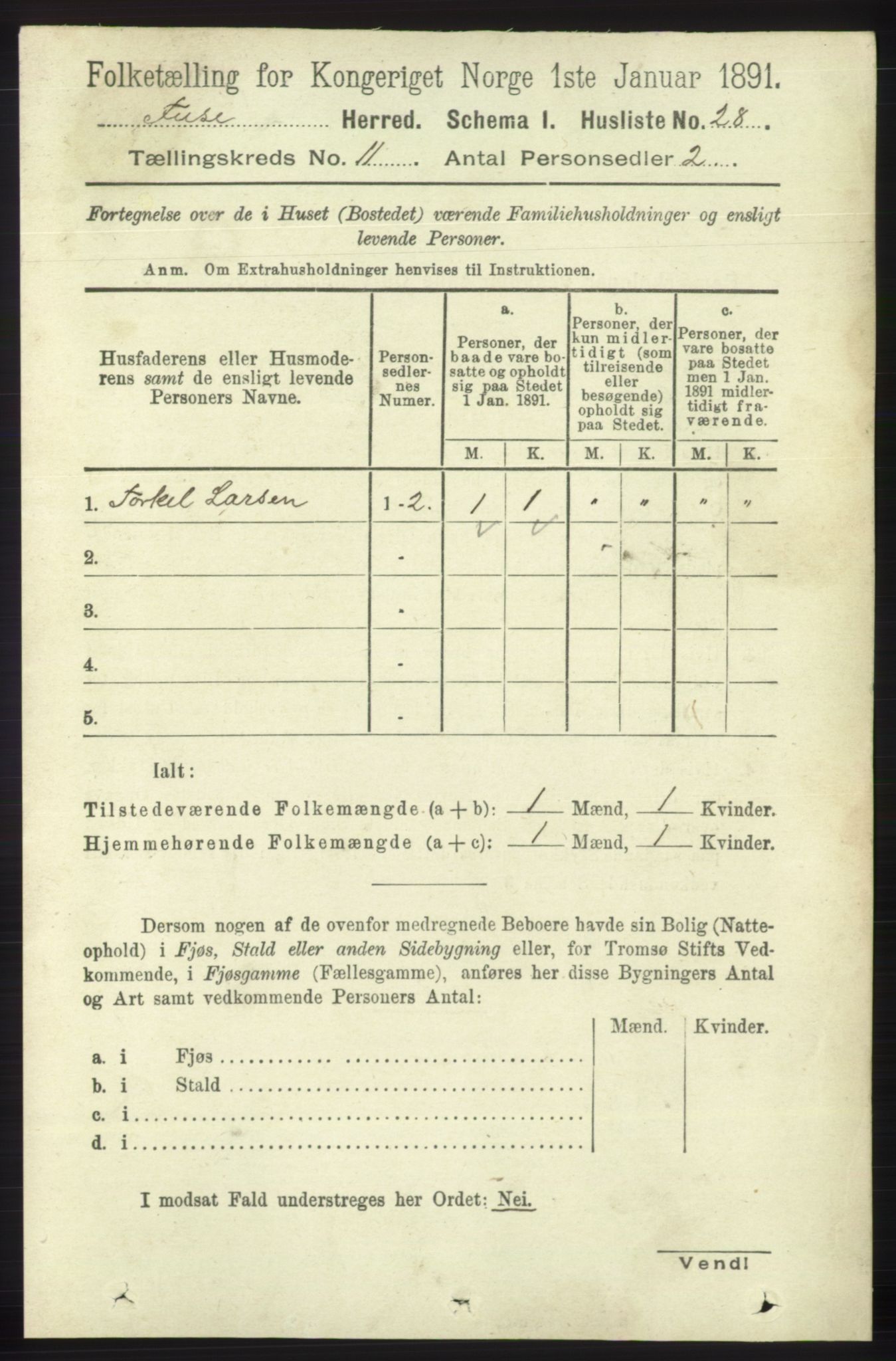 RA, 1891 census for 1241 Fusa, 1891, p. 2113