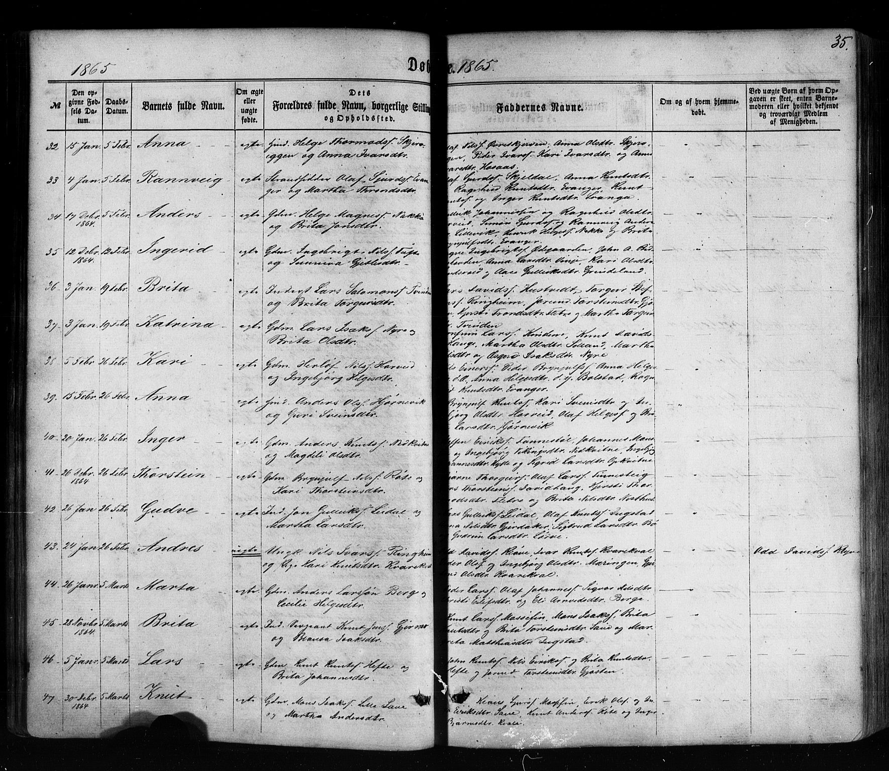 Voss sokneprestembete, AV/SAB-A-79001/H/Haa: Parish register (official) no. A 17, 1863-1886, p. 35