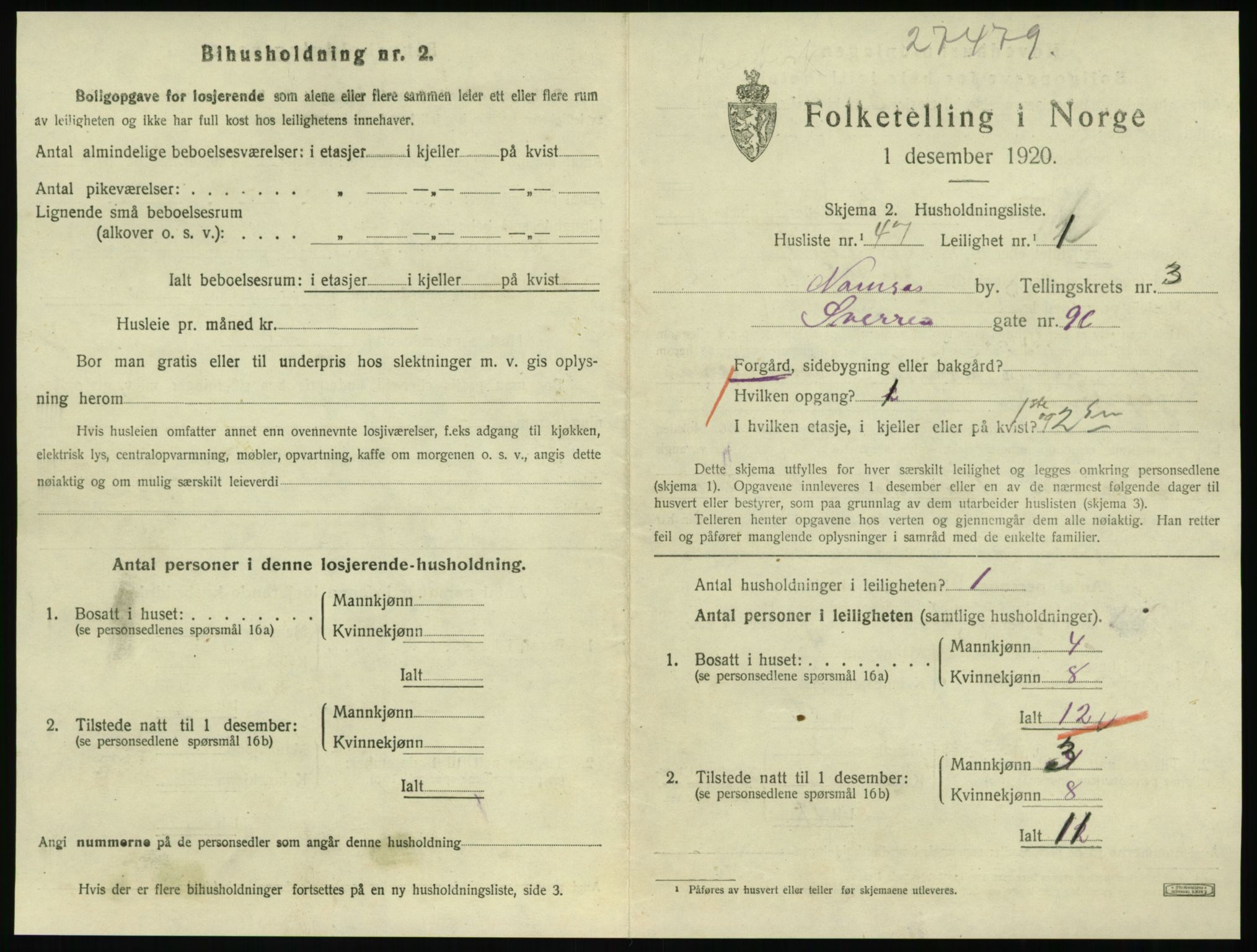 SAT, 1920 census for Namsos, 1920, p. 1303