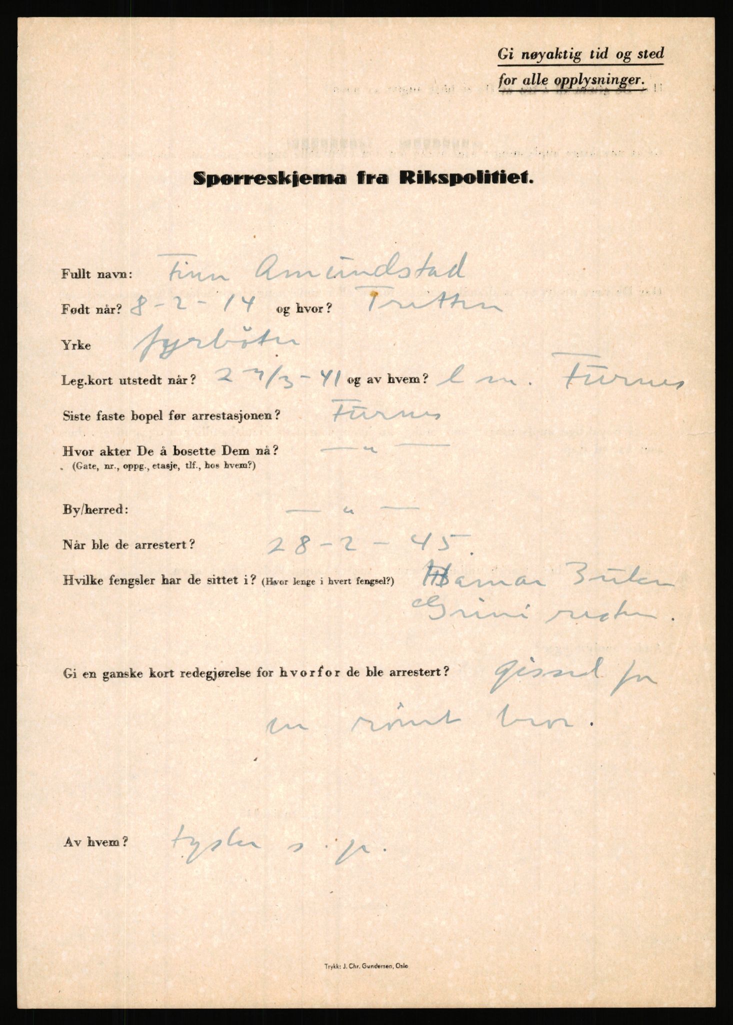 Rikspolitisjefen, AV/RA-S-1560/L/L0001: Abelseth, Rudolf - Berentsen, Odd, 1940-1945, p. 265