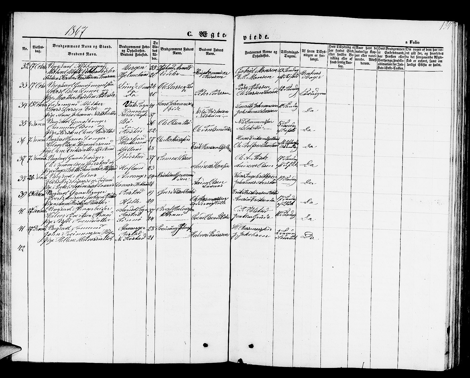 Hetland sokneprestkontor, AV/SAST-A-101826/30/30BB/L0001: Parish register (copy) no. B 1, 1850-1868, p. 134