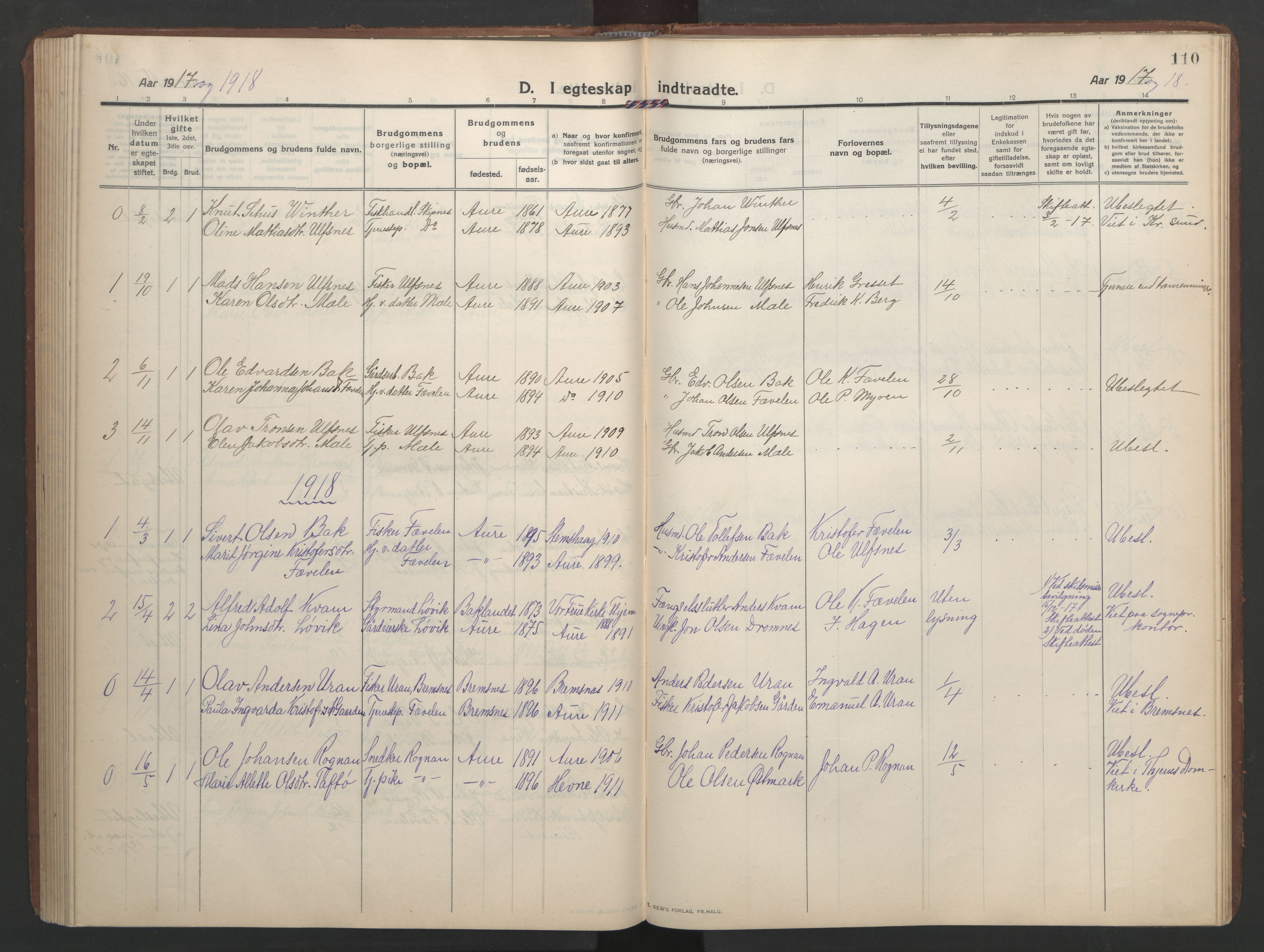 Ministerialprotokoller, klokkerbøker og fødselsregistre - Møre og Romsdal, AV/SAT-A-1454/579/L0919: Parish register (copy) no. 579C01, 1909-1957, p. 110