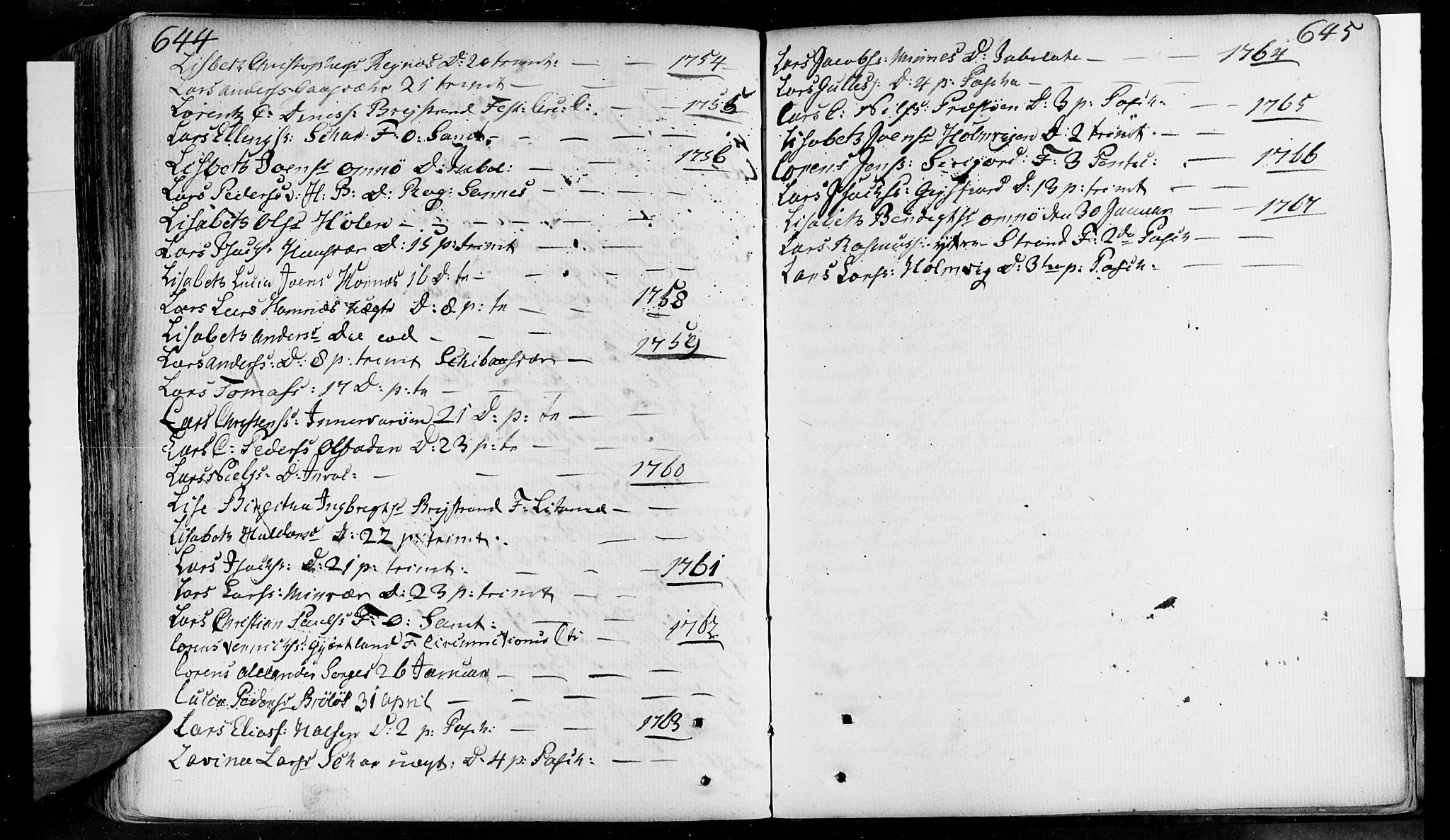 Ministerialprotokoller, klokkerbøker og fødselsregistre - Nordland, AV/SAT-A-1459/830/L0434: Parish register (official) no. 830A03, 1737-1767, p. 644-645