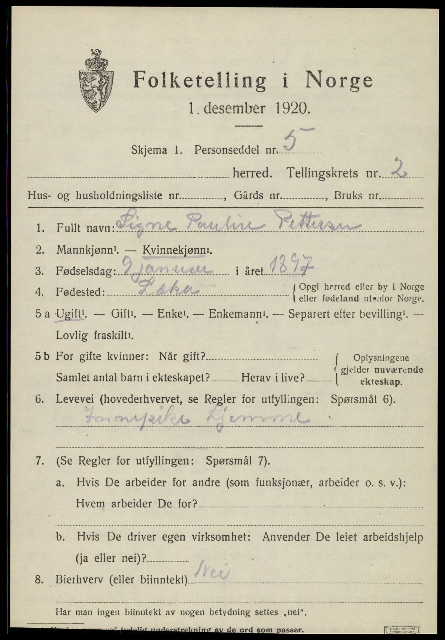 SAT, 1920 census for Vikna, 1920, p. 3251