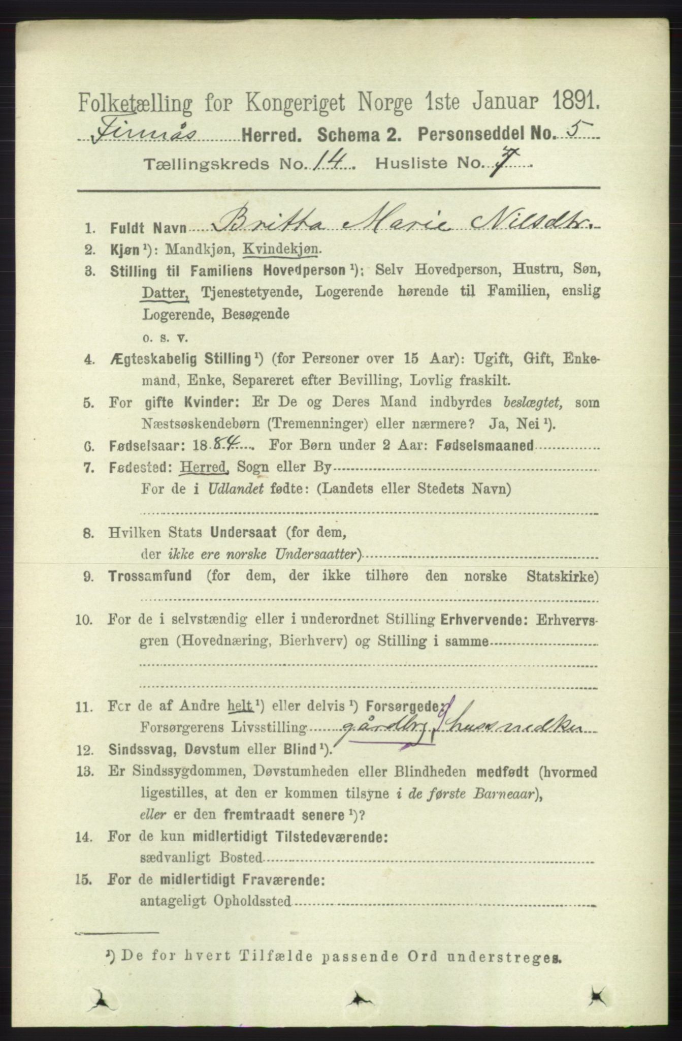 RA, 1891 census for 1218 Finnås, 1891, p. 5742