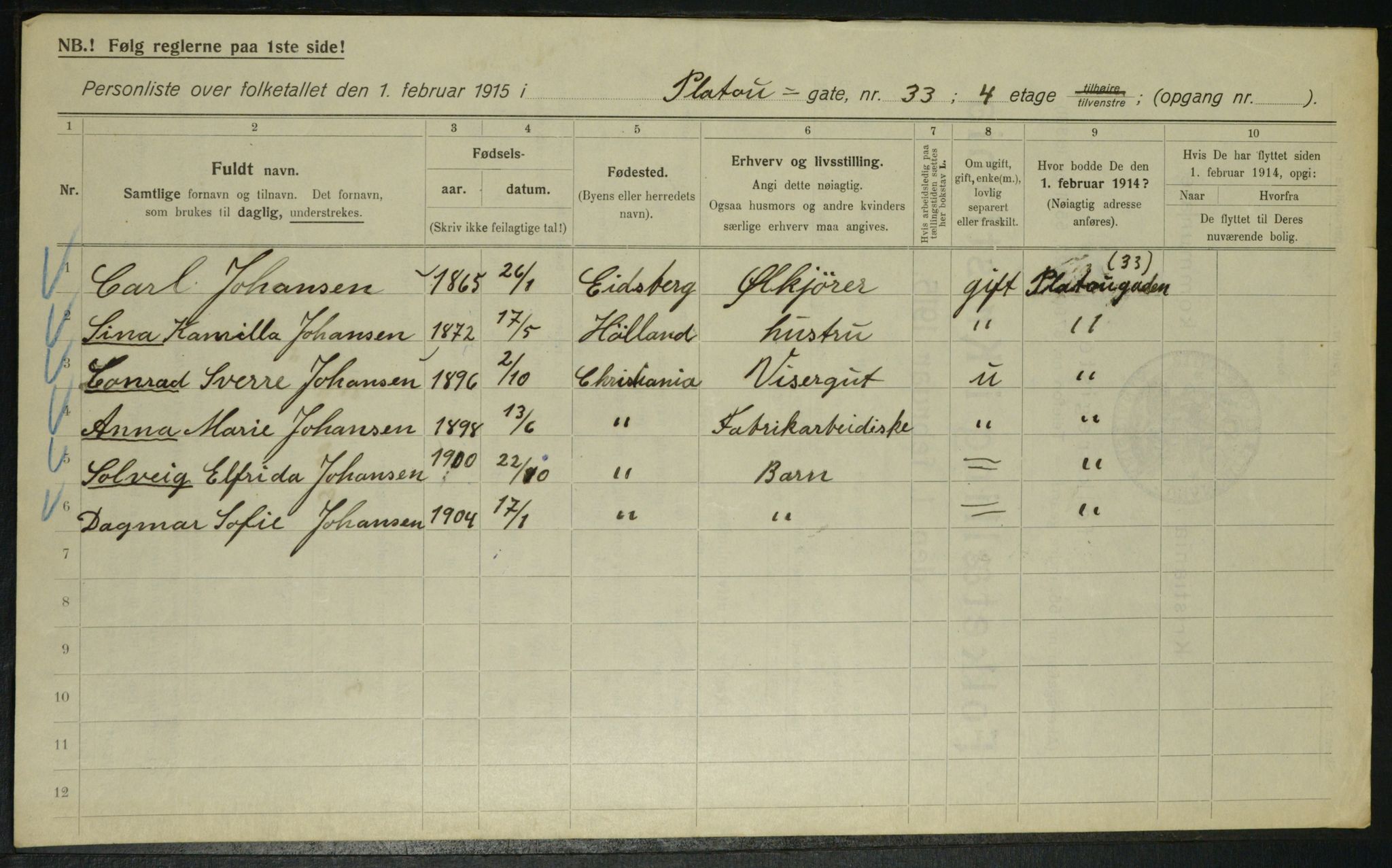 OBA, Municipal Census 1915 for Kristiania, 1915, p. 80276