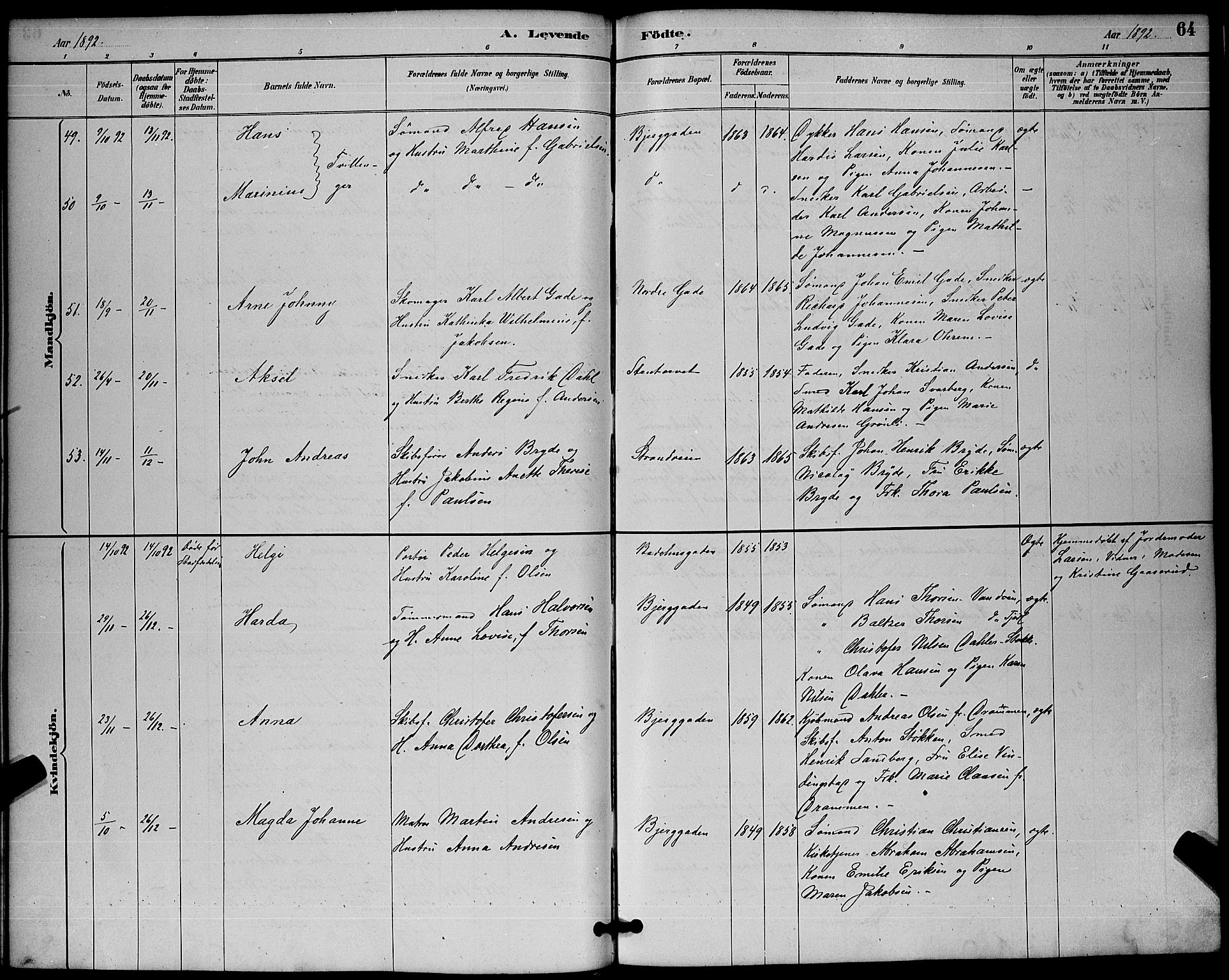 Sandefjord kirkebøker, AV/SAKO-A-315/G/Ga/L0001: Parish register (copy) no. 1, 1885-1903, p. 64