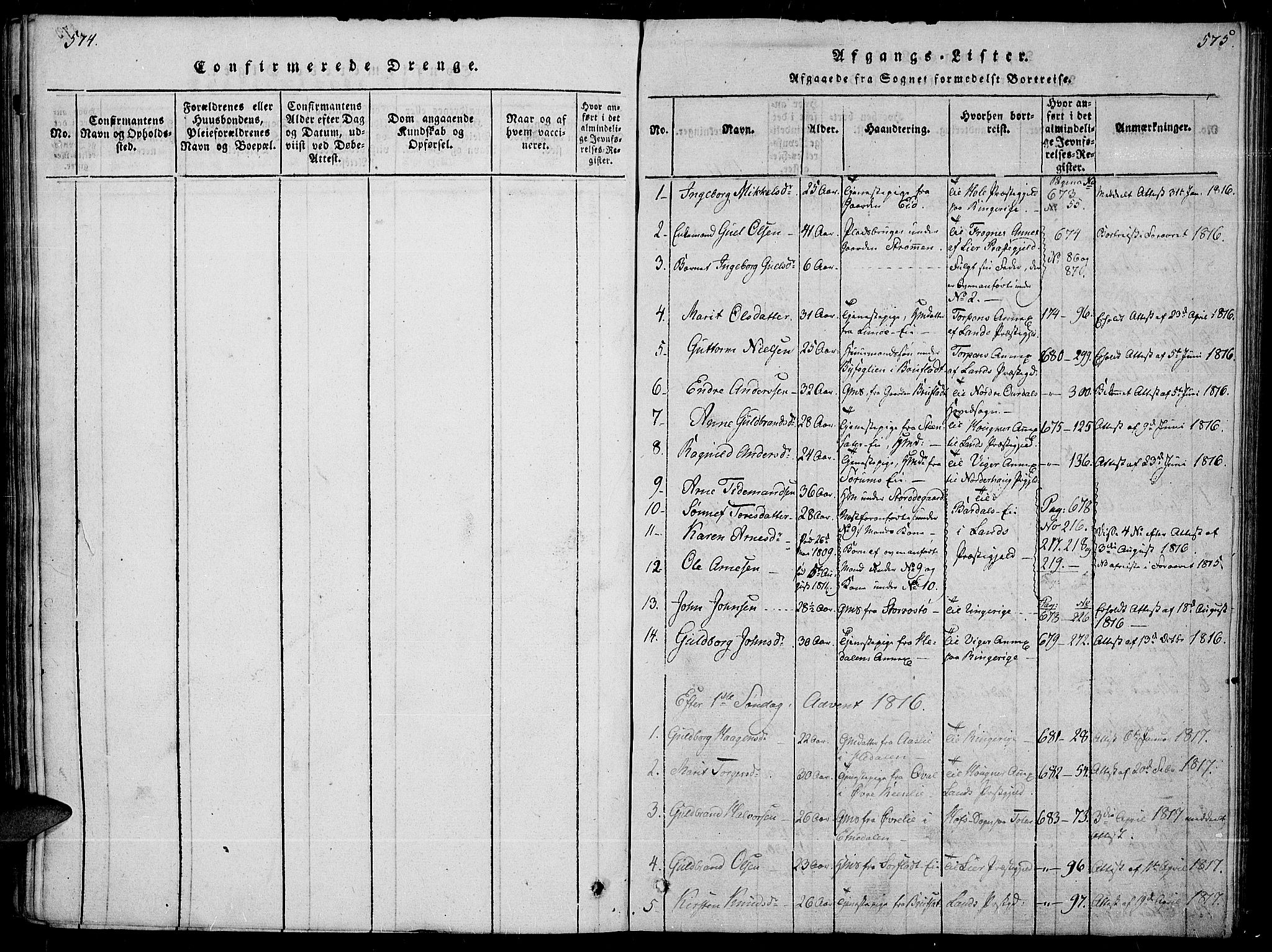 Sør-Aurdal prestekontor, AV/SAH-PREST-128/H/Ha/Haa/L0002: Parish register (official) no. 2, 1815-1840, p. 574-575