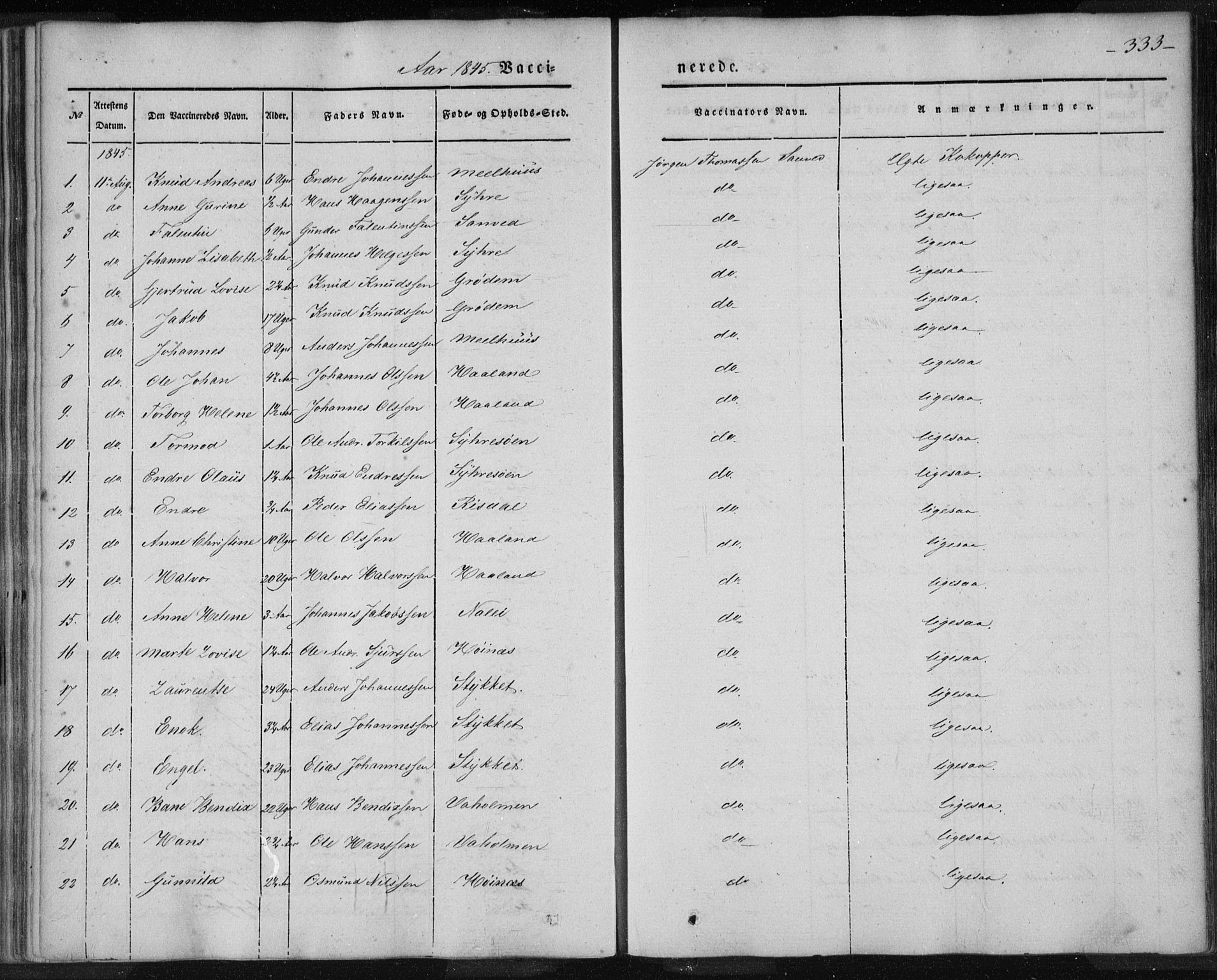 Skudenes sokneprestkontor, SAST/A -101849/H/Ha/Haa/L0003: Parish register (official) no. A 2.2, 1841-1846, p. 333