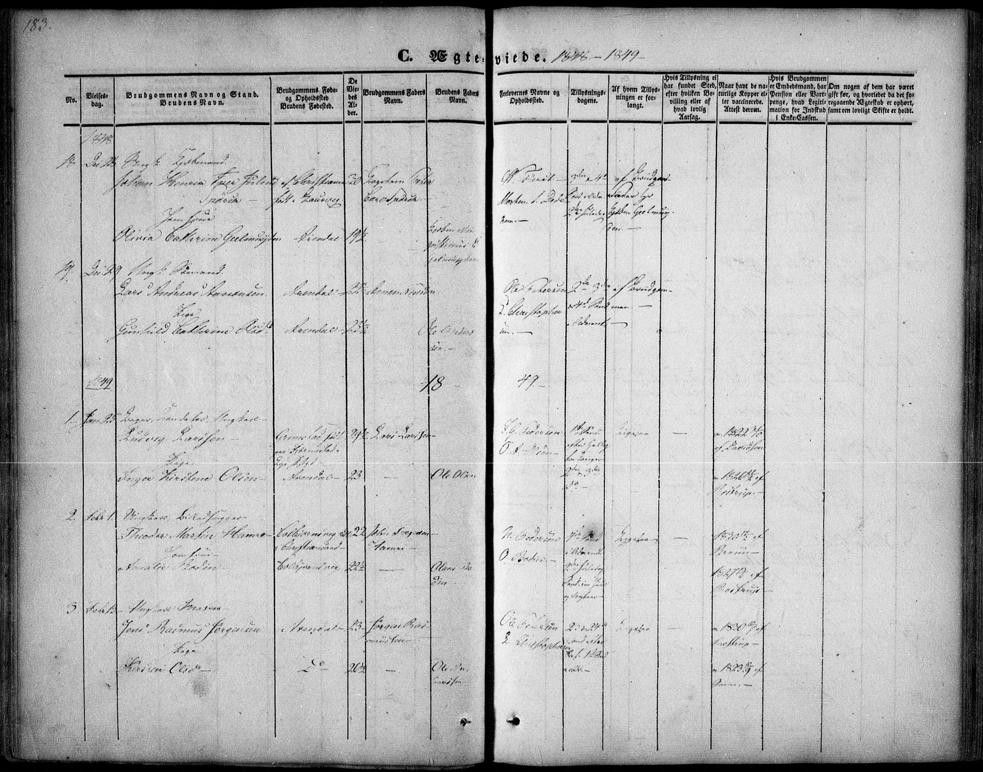 Arendal sokneprestkontor, Trefoldighet, SAK/1111-0040/F/Fa/L0005: Parish register (official) no. A 5, 1838-1854, p. 183