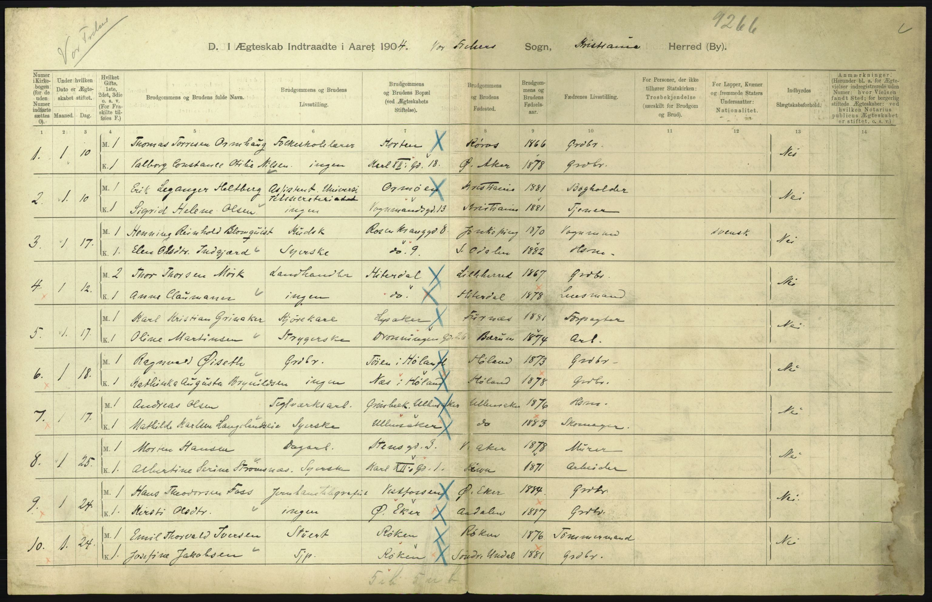 Statistisk sentralbyrå, Sosiodemografiske emner, Befolkning, RA/S-2228/D/Df/Dfa/Dfab/L0004: Kristiania: Gifte, døde, 1904, p. 227