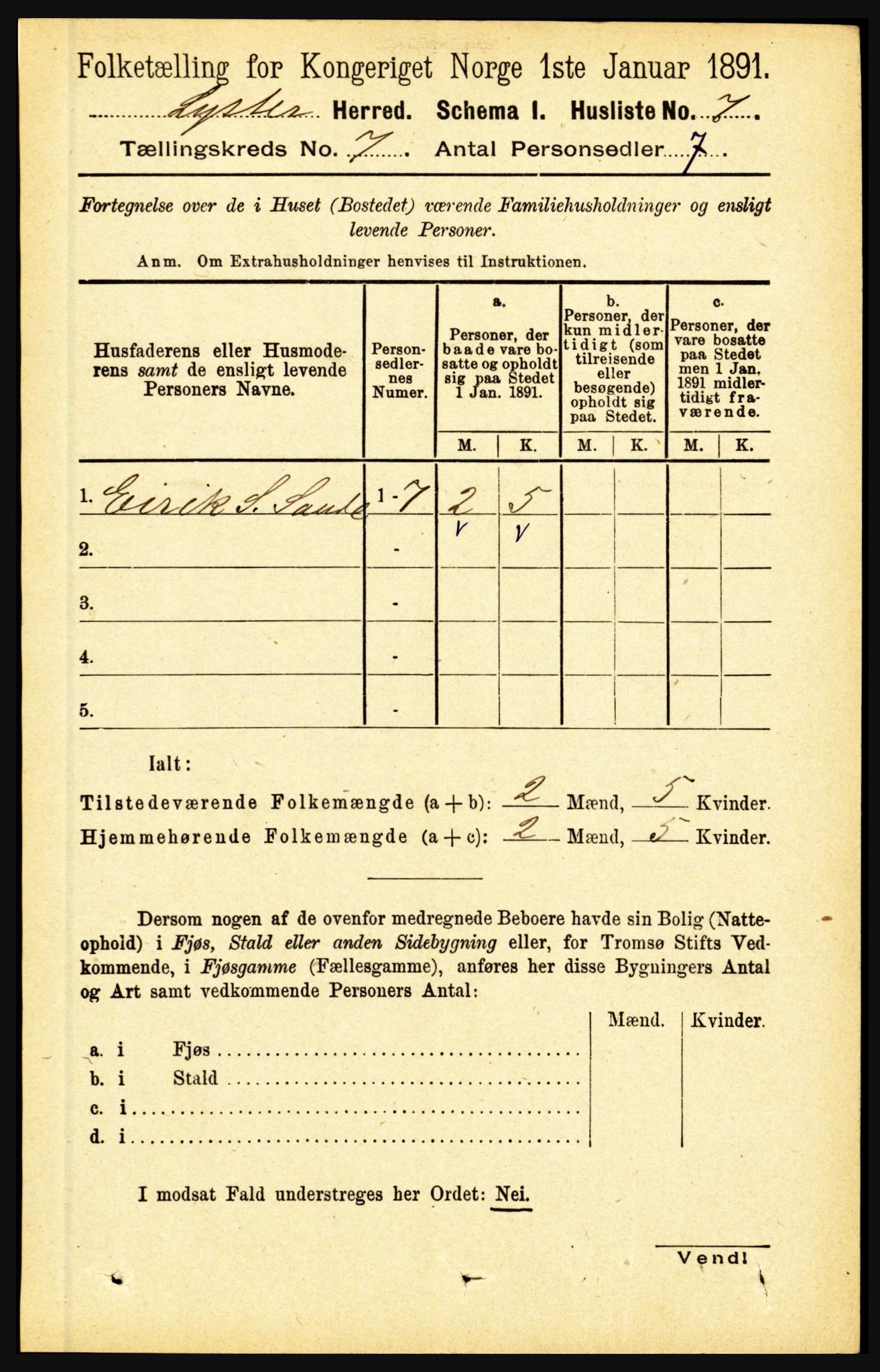 RA, 1891 census for 1426 Luster, 1891, p. 2606