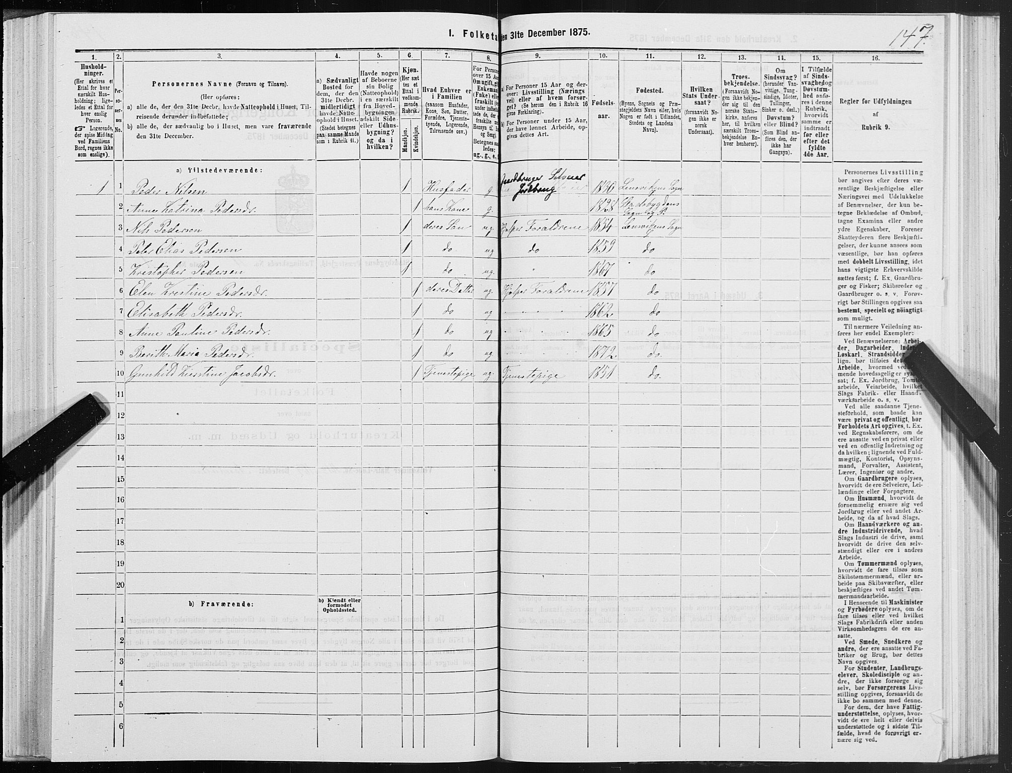 SAT, 1875 census for 1625P Stadsbygd, 1875, p. 6147