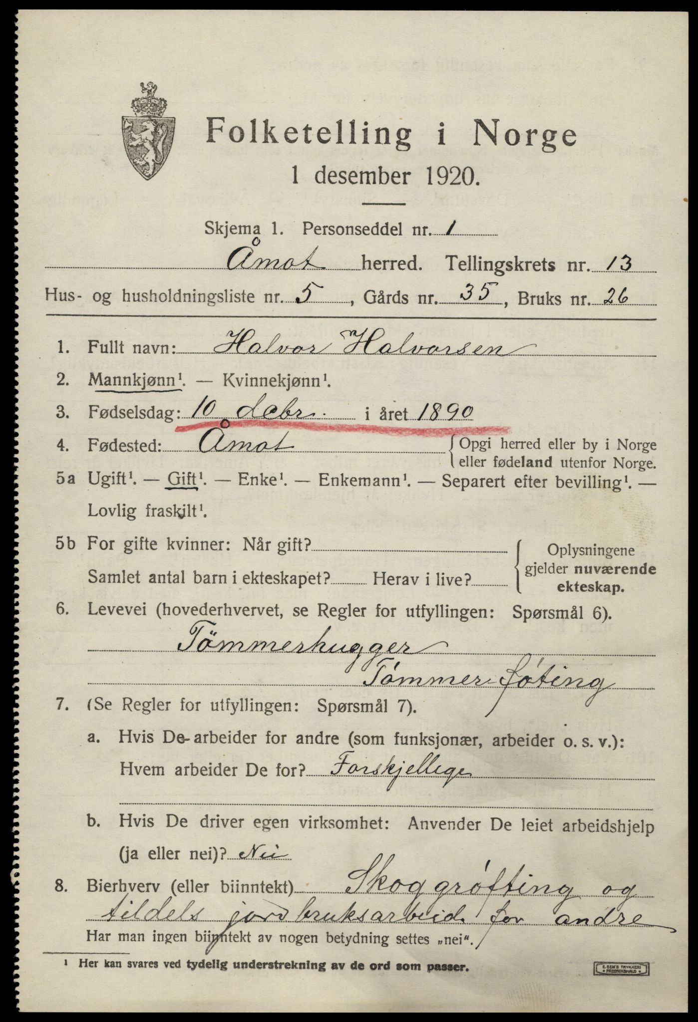 SAH, 1920 census for Åmot, 1920, p. 10759