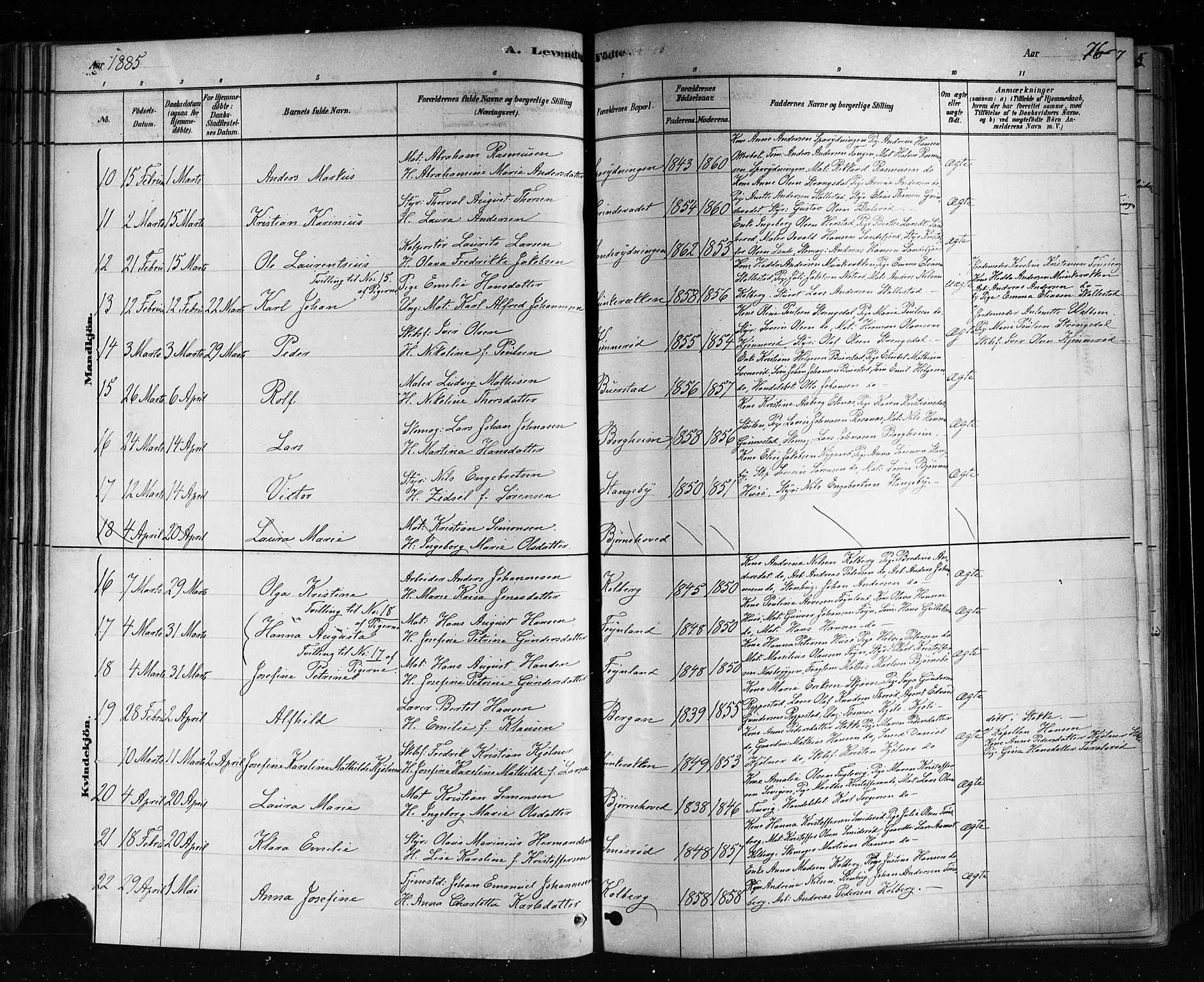 Nøtterøy kirkebøker, AV/SAKO-A-354/F/Fa/L0008: Parish register (official) no. I 8, 1878-1893, p. 76