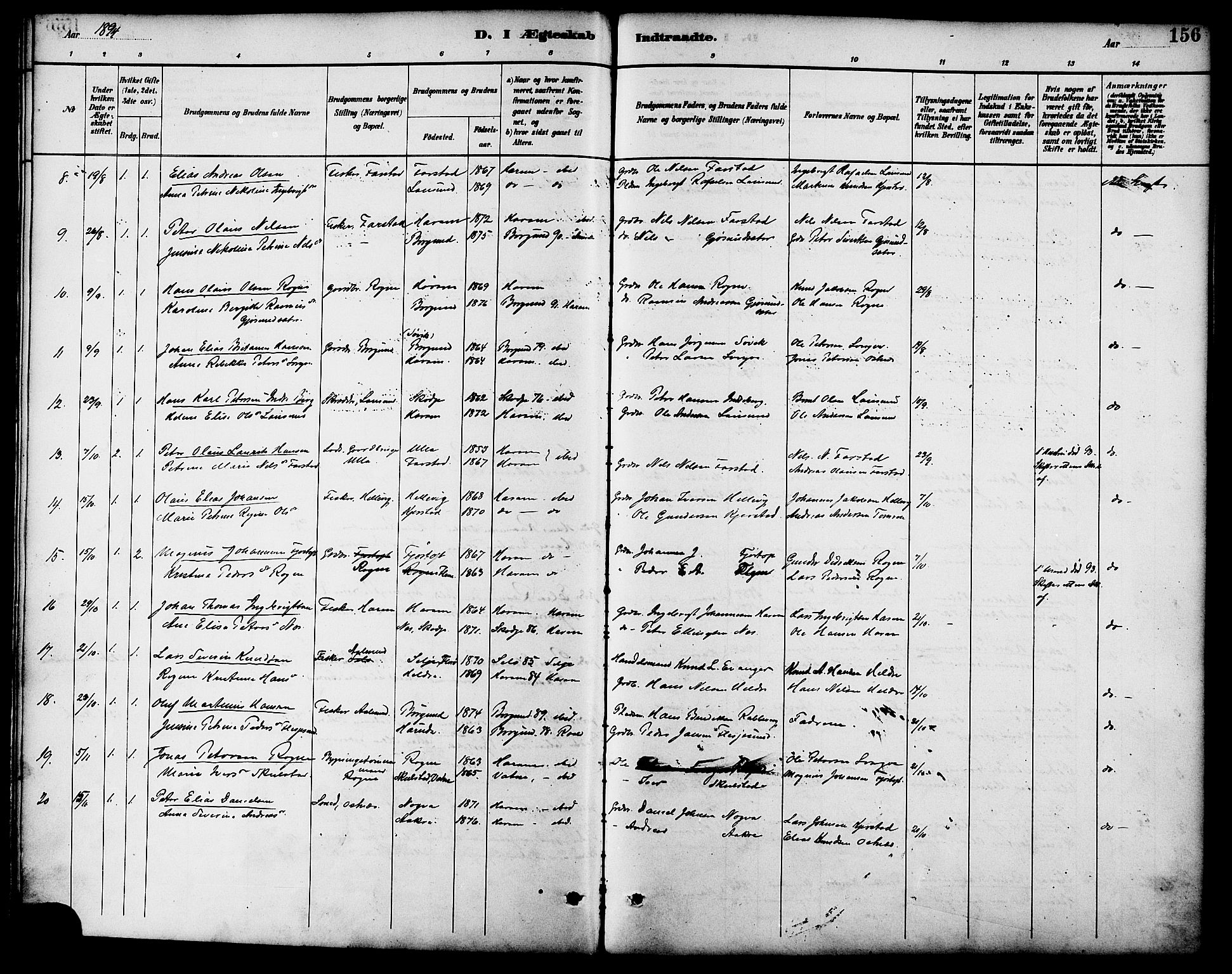 Ministerialprotokoller, klokkerbøker og fødselsregistre - Møre og Romsdal, AV/SAT-A-1454/536/L0501: Parish register (official) no. 536A10, 1884-1896, p. 156