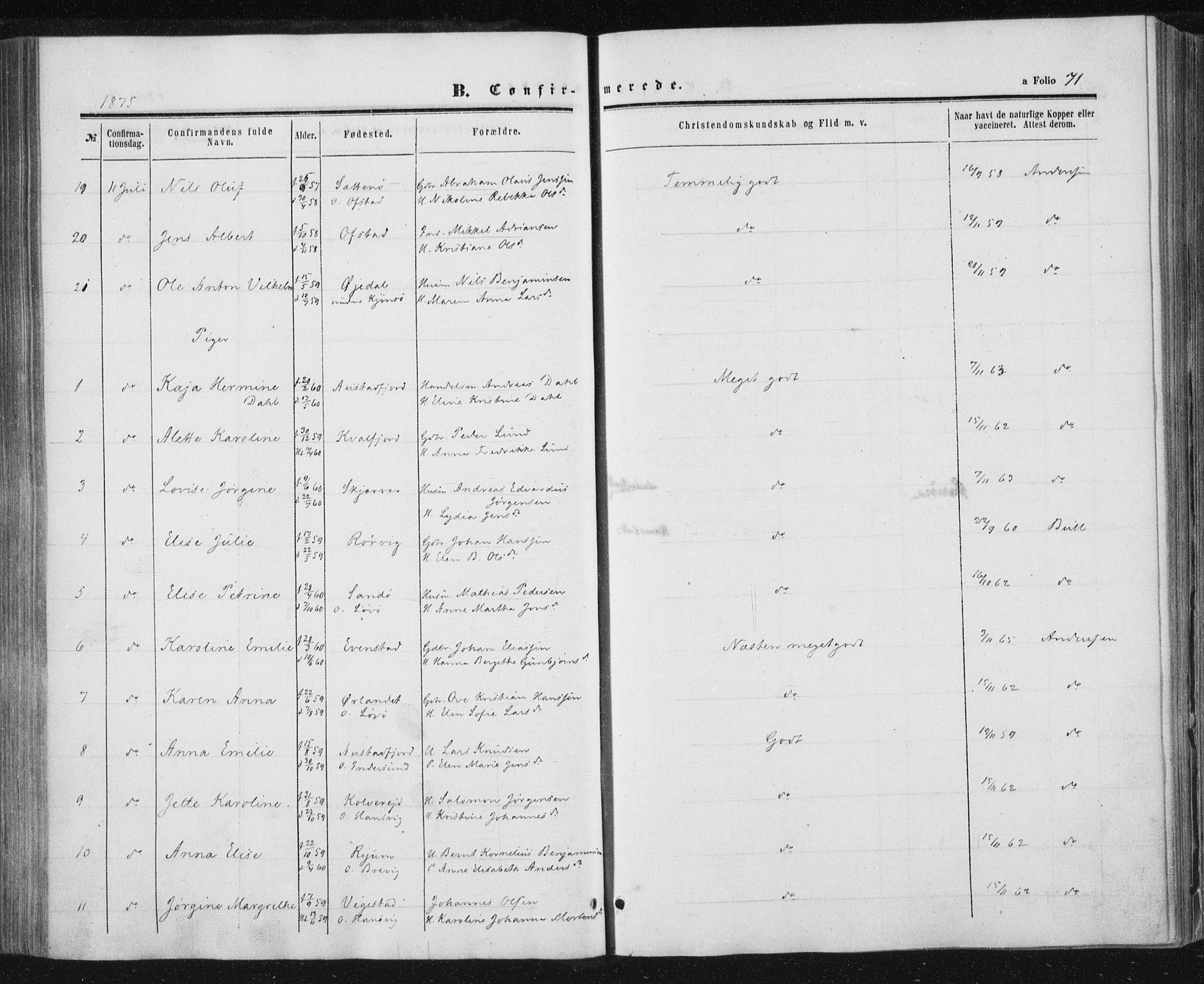 Ministerialprotokoller, klokkerbøker og fødselsregistre - Nord-Trøndelag, AV/SAT-A-1458/784/L0670: Parish register (official) no. 784A05, 1860-1876, p. 71