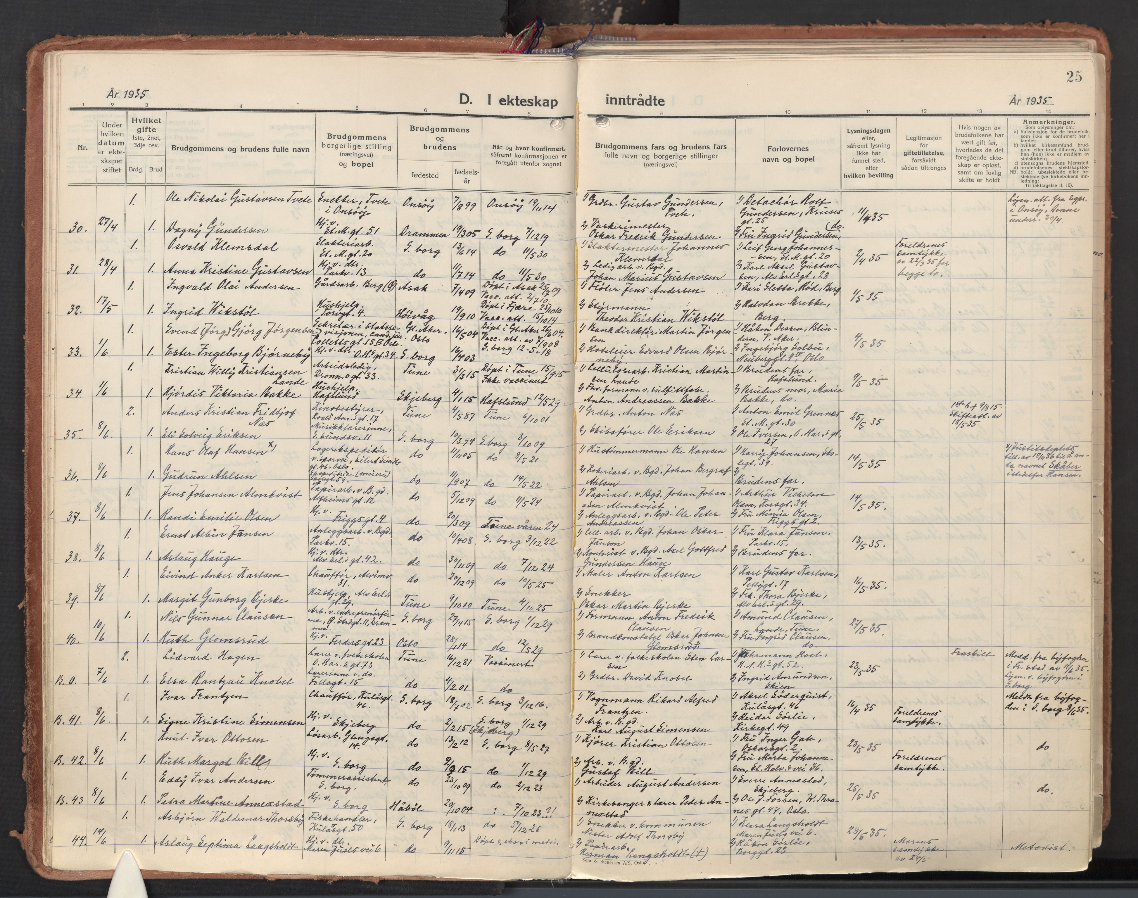 Sarpsborg prestekontor Kirkebøker, AV/SAO-A-2006/F/Fa/L0011: Parish register (official) no. 11, 1932-1959, p. 25