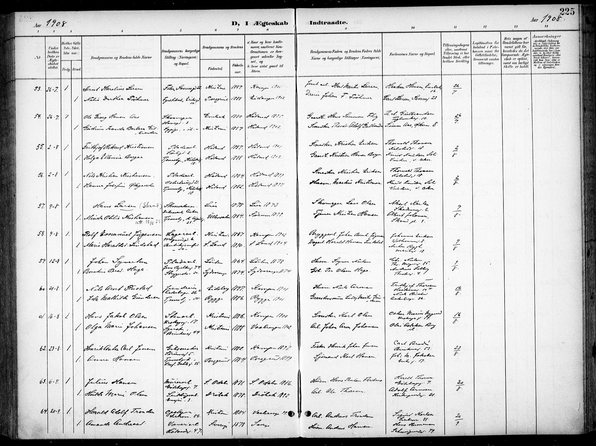 Kampen prestekontor Kirkebøker, SAO/A-10853/F/Fa/L0009: Parish register (official) no. I 9, 1899-1911, p. 225
