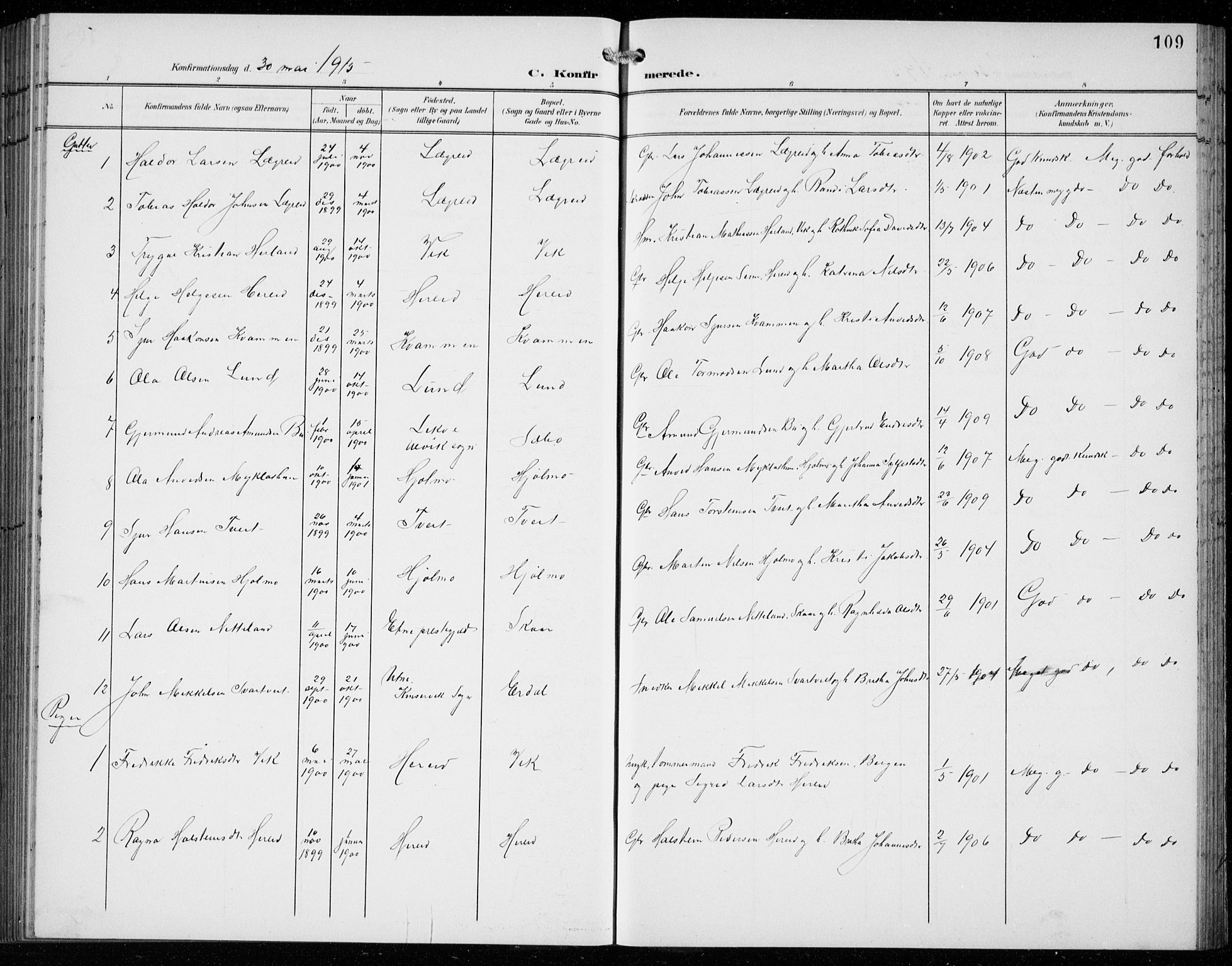Ullensvang sokneprestembete, SAB/A-78701/H/Hab: Parish register (copy) no. C  3, 1899-1932, p. 109