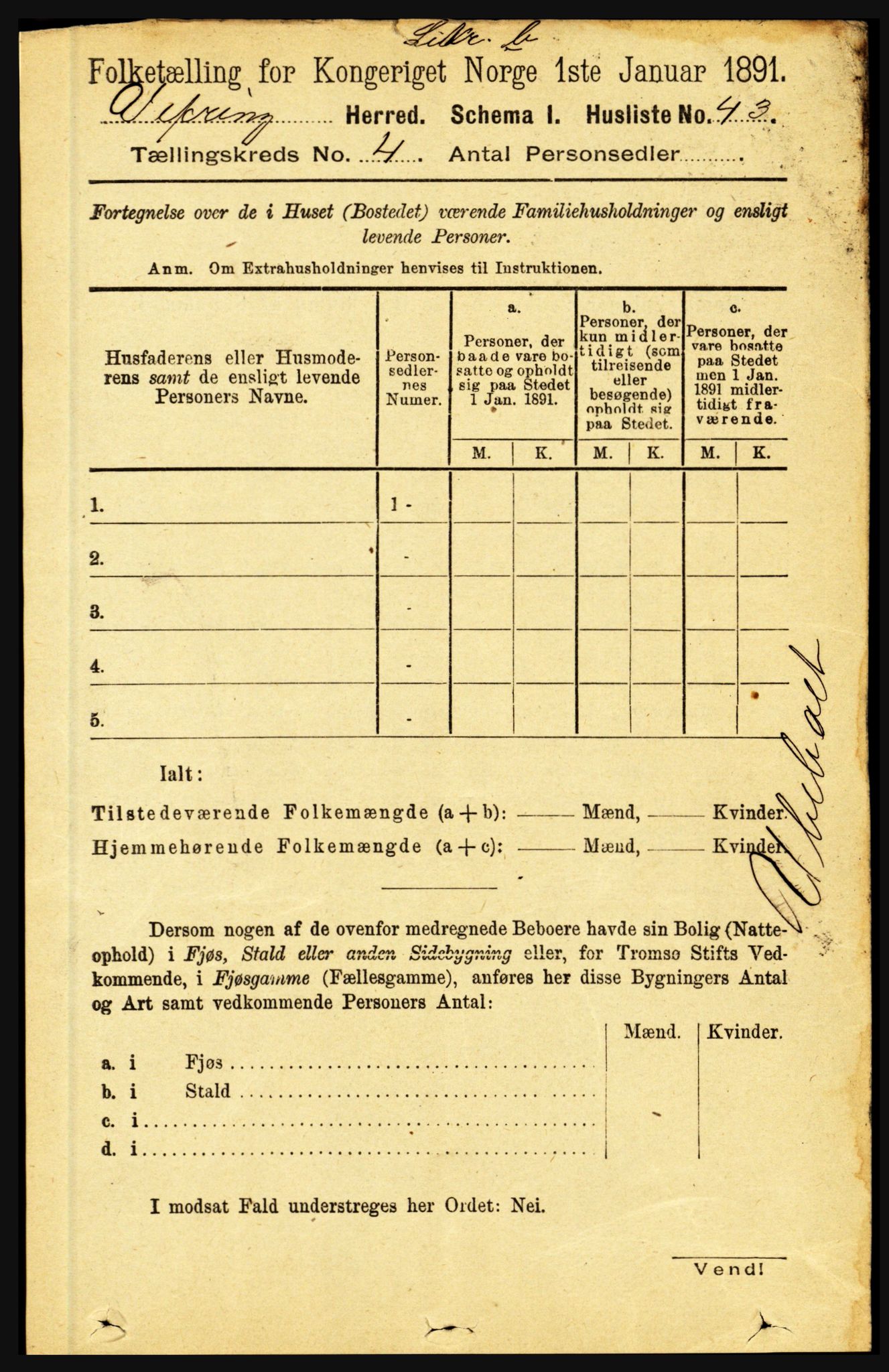 RA, 1891 census for 1434 Vevring, 1891, p. 1192