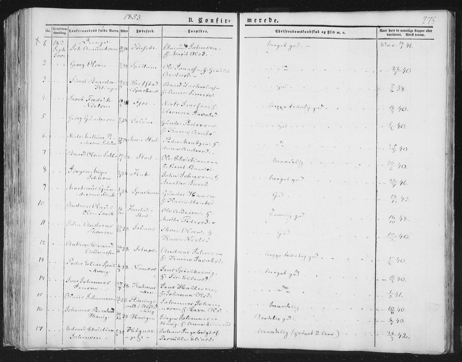 Ministerialprotokoller, klokkerbøker og fødselsregistre - Nord-Trøndelag, AV/SAT-A-1458/764/L0551: Parish register (official) no. 764A07a, 1824-1864, p. 276