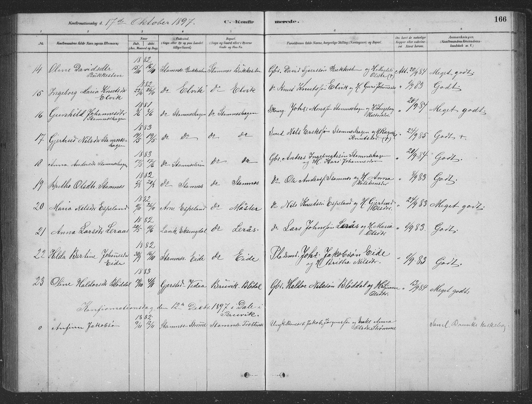 Vaksdal Sokneprestembete, AV/SAB-A-78901/H/Hab: Parish register (copy) no. D 1, 1878-1939, p. 166