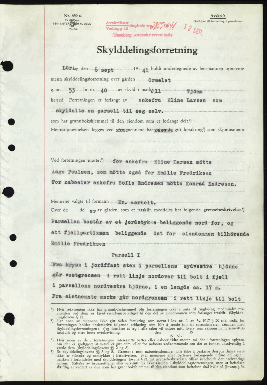 Tønsberg sorenskriveri, AV/SAKO-A-130/G/Ga/Gaa/L0010: Mortgage book no. A10, 1941-1941, Diary no: : 2355/1941