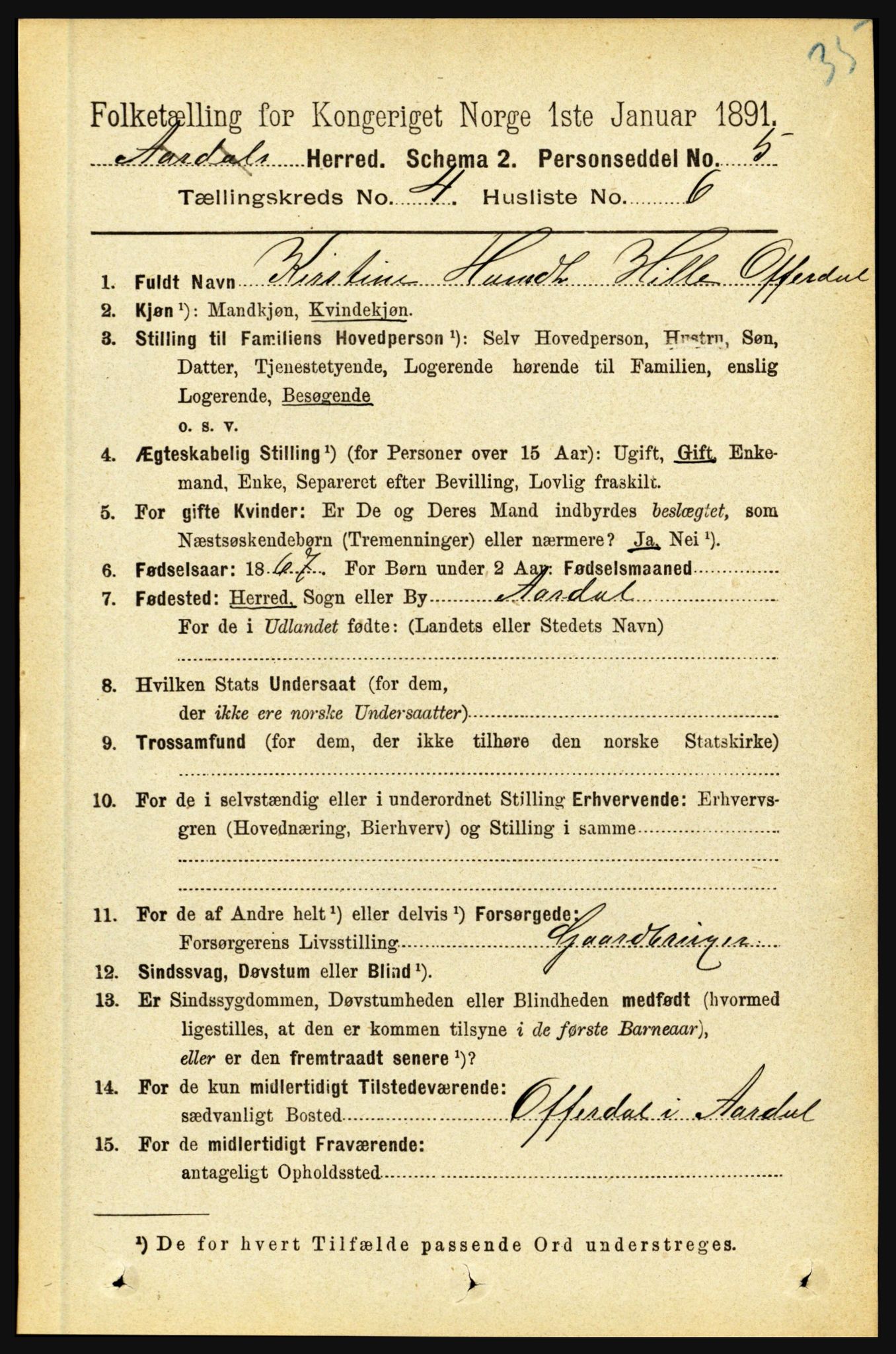 RA, 1891 census for 1424 Årdal, 1891, p. 678