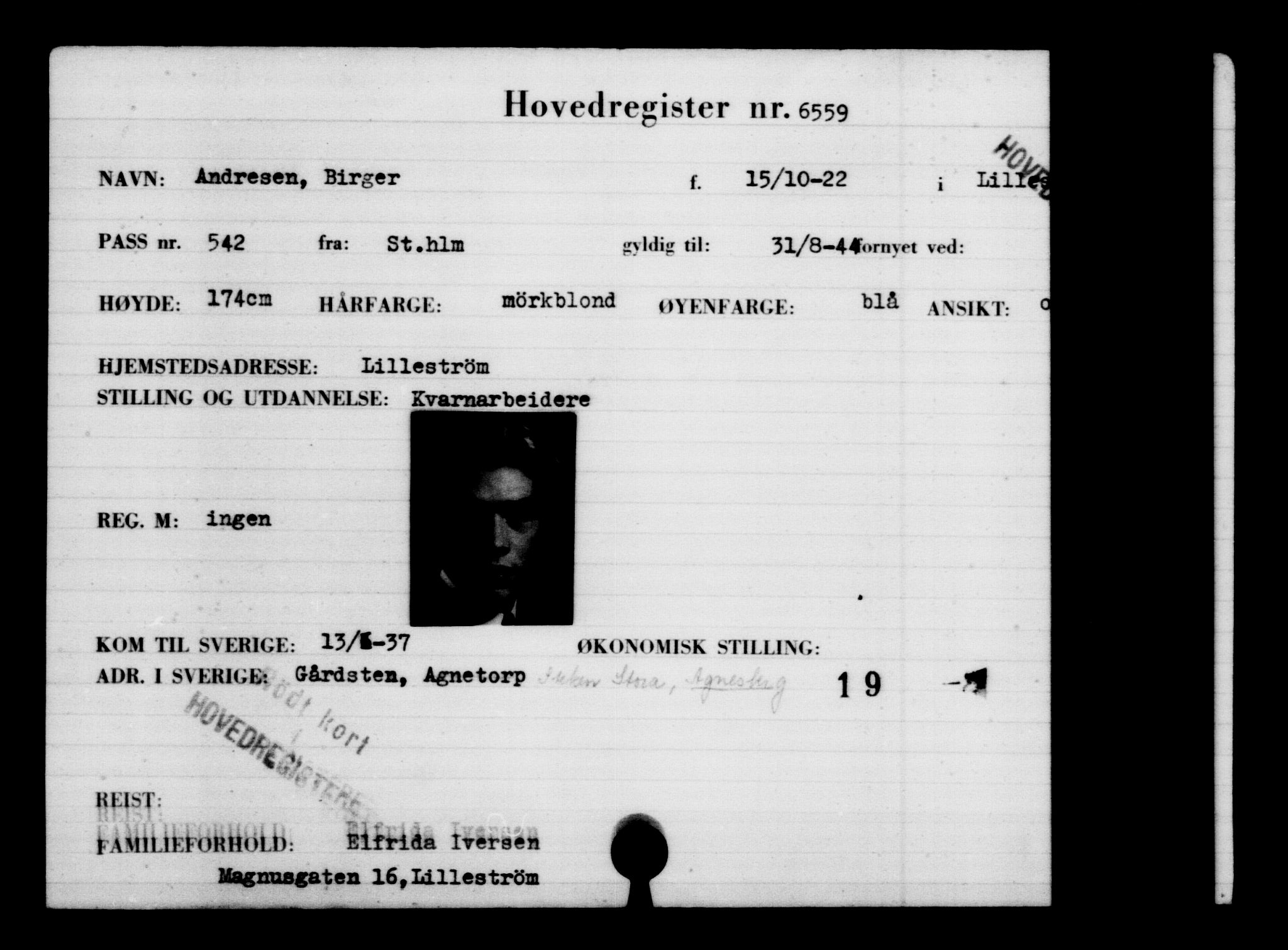 Den Kgl. Norske Legasjons Flyktningskontor, RA/S-6753/V/Va/L0004: Kjesäterkartoteket.  Flyktningenr. 3496-6610, 1940-1945, p. 3622