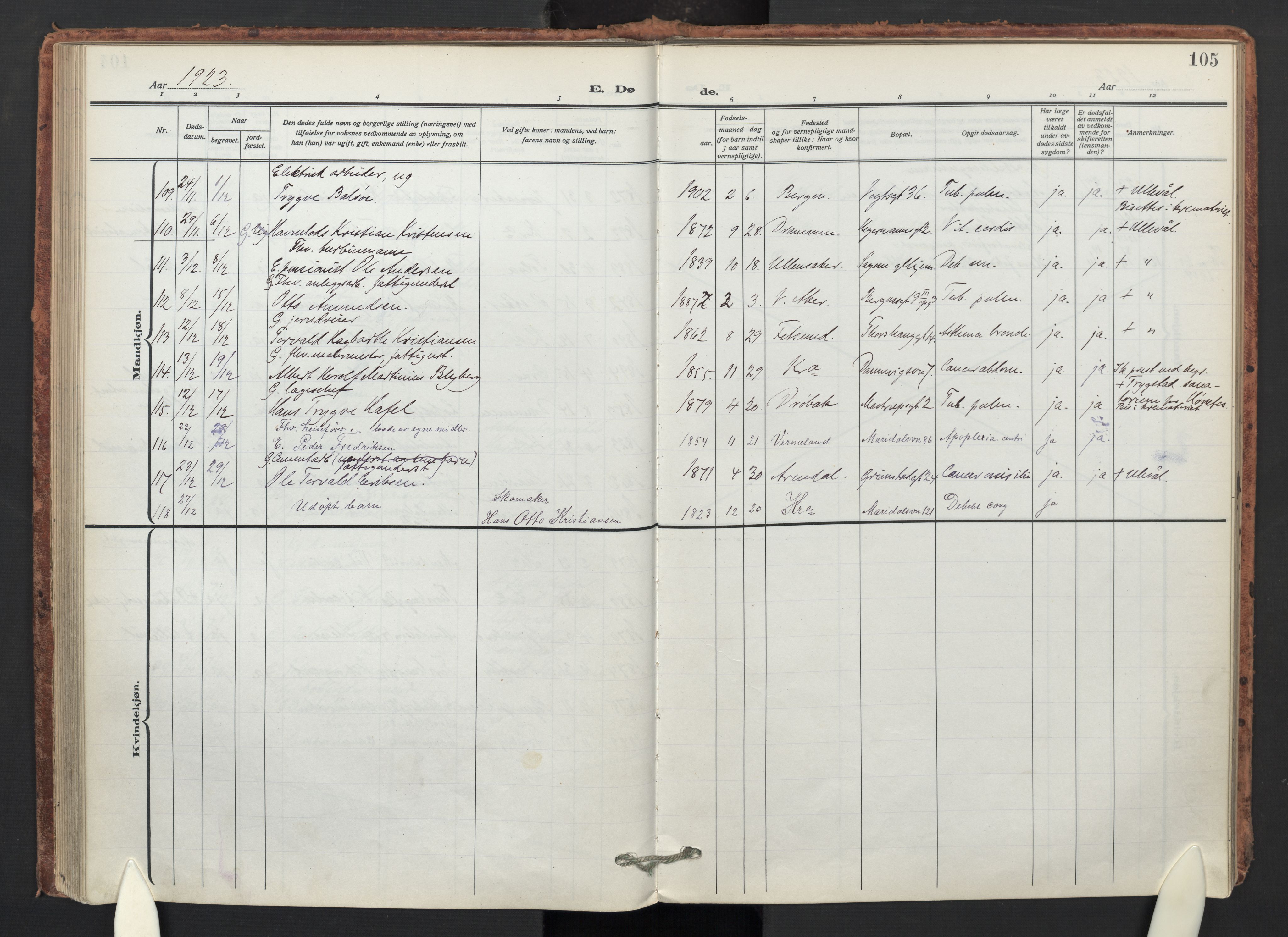 Sagene prestekontor Kirkebøker, SAO/A-10796/F/L0012: Parish register (official) no. 12, 1916-1938, p. 105
