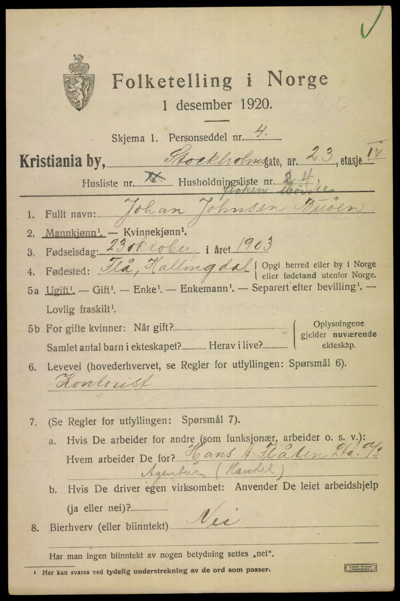 SAO, 1920 census for Kristiania, 1920, p. 546885