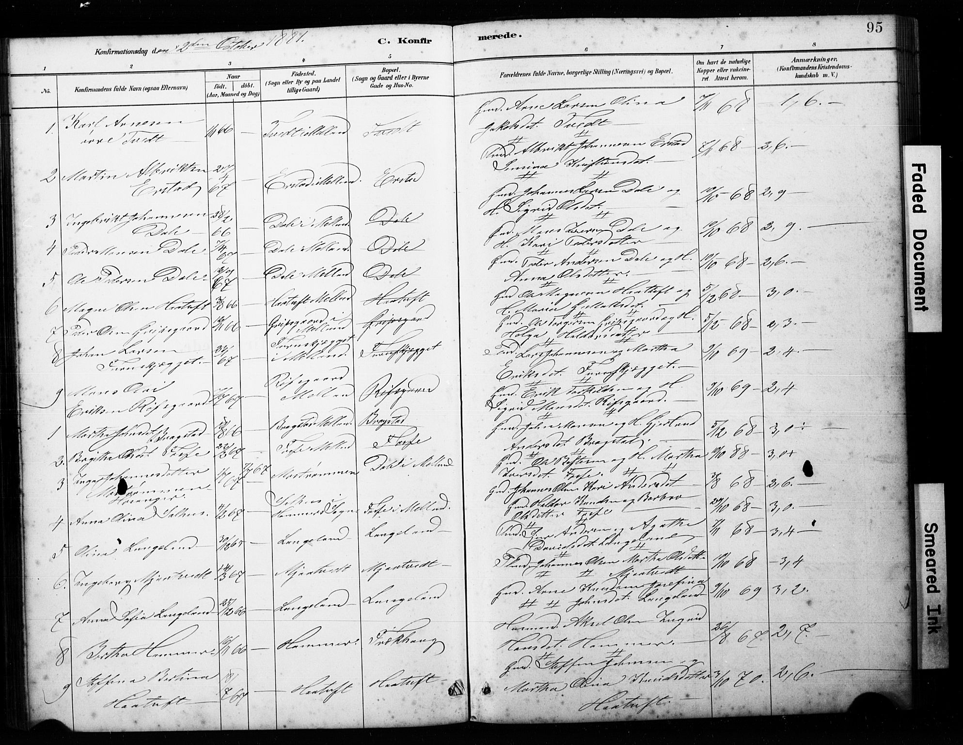 Alversund Sokneprestembete, SAB/A-73901/H/Ha/Hab: Parish register (copy) no. C 3, 1881-1894, p. 95
