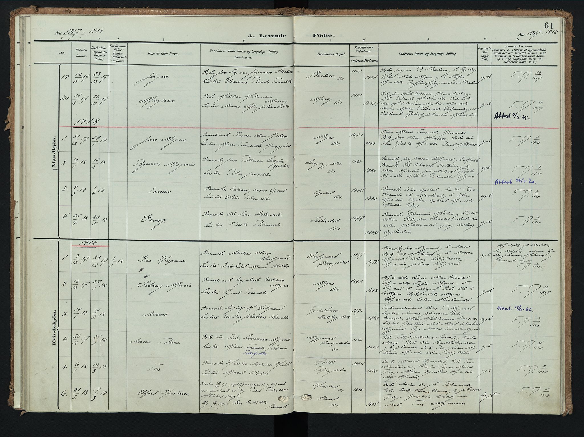 Tolga prestekontor, AV/SAH-PREST-062/K/L0009: Parish register (official) no. 9, 1903-1928, p. 61