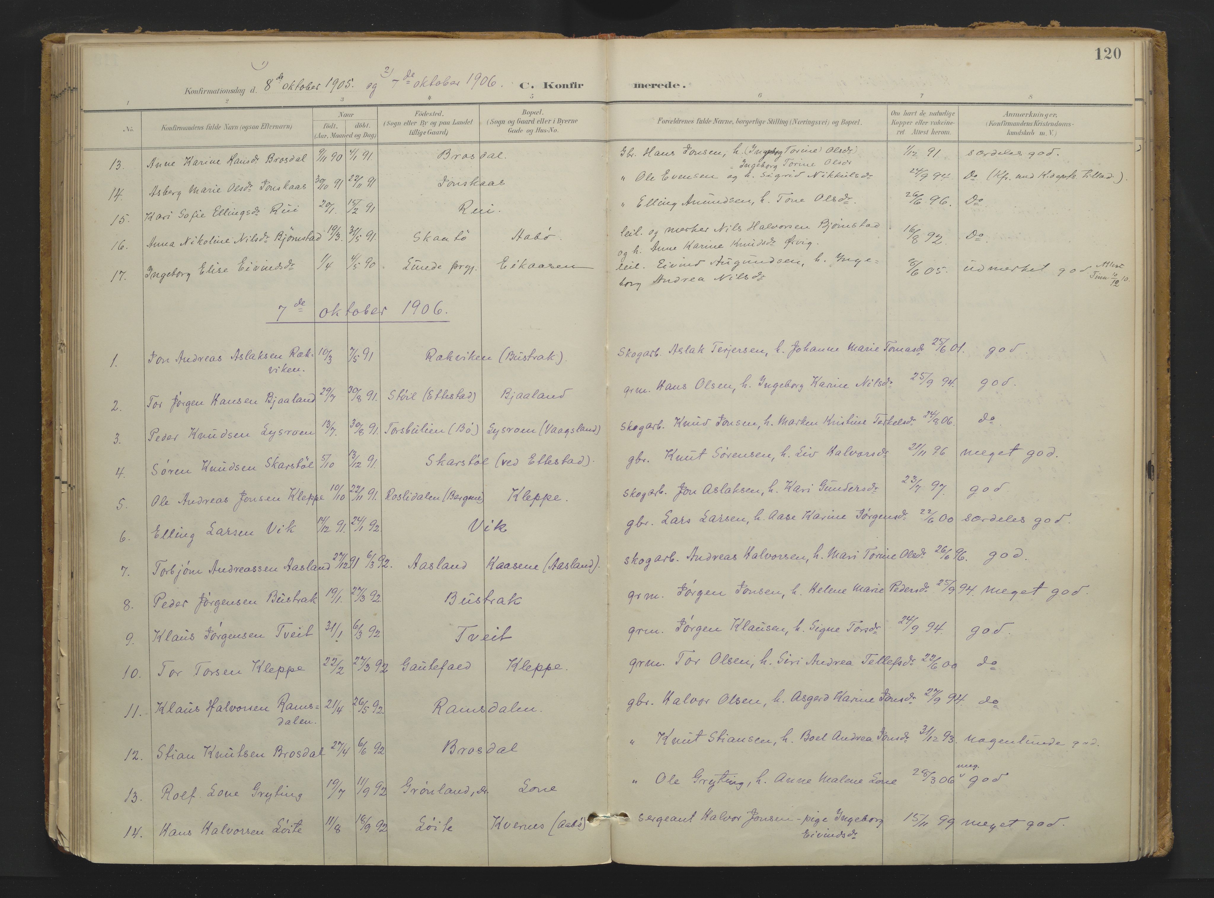 Drangedal kirkebøker, SAKO/A-258/F/Fa/L0013: Parish register (official) no. 13, 1895-1919, p. 120